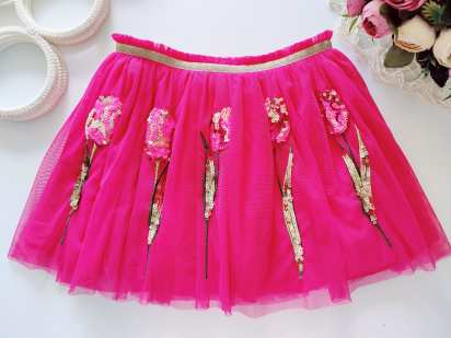 6,7 лет, рост 116,122 Нарядная розовая юбка в тюльпанах из паеток