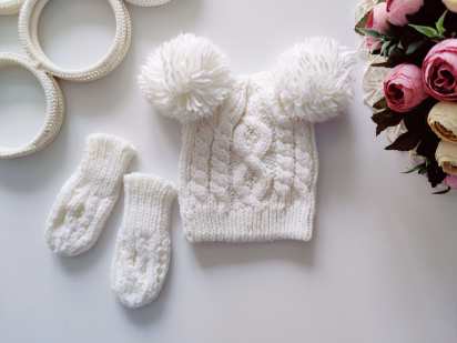 Белый комплект шапка+ шарф