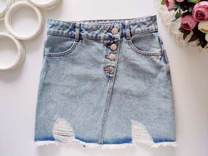10 лет, рост 140 Модная джинсовая юбка на запах