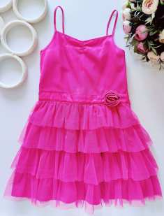 7,8 лет, рост 128 Розовое платье фатин