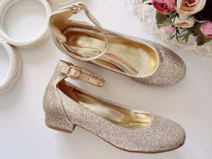 35,5 (22,5 см) Золотистые туфли на каблуке