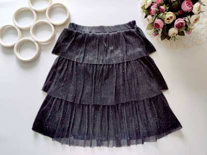 11 лет, рост 146 Чорная блестящая юбка на хб подкладке