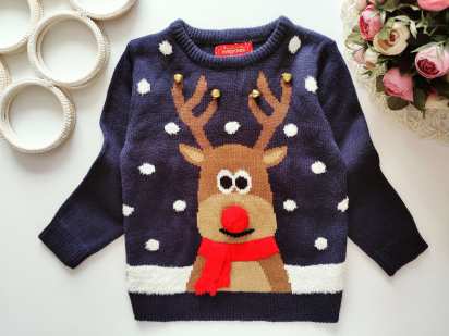 3,4 роки, зріст 104 Новорічний светр з оленем та дзвіночками
