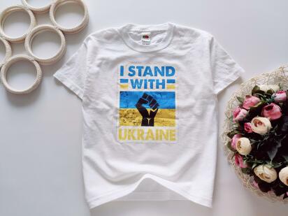 5,6 лет, рост 116 Белая футболка I stand with Ukraine