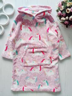 7,8 років, зріст 122,128 Дитячий махровий домашній худі- плед із пон єдиноріг