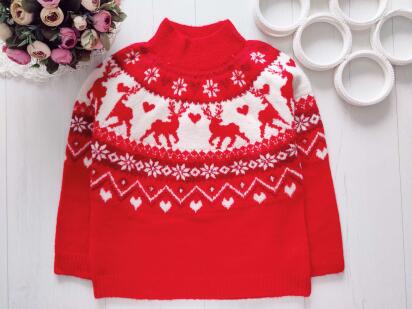 9,10 років, зріст 134,140 Червоний новорічний светр з оленями