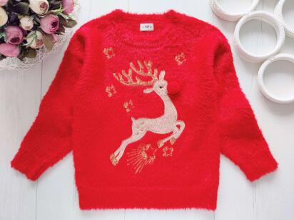 4,5 років, зріст 110 Червоний новорічний светр з оленем