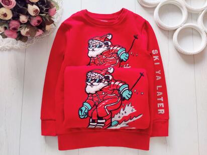 5,6 лет, рост 116 Теплый новогодний свитшот на флисе с сантой