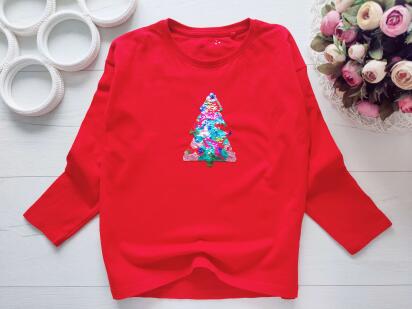 7 років, зріст 122 Червоний новорічний реглан з ялинкою