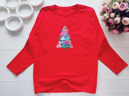 10 років, зріст 140 Червоний новорічний реглан ялинка з паєтками