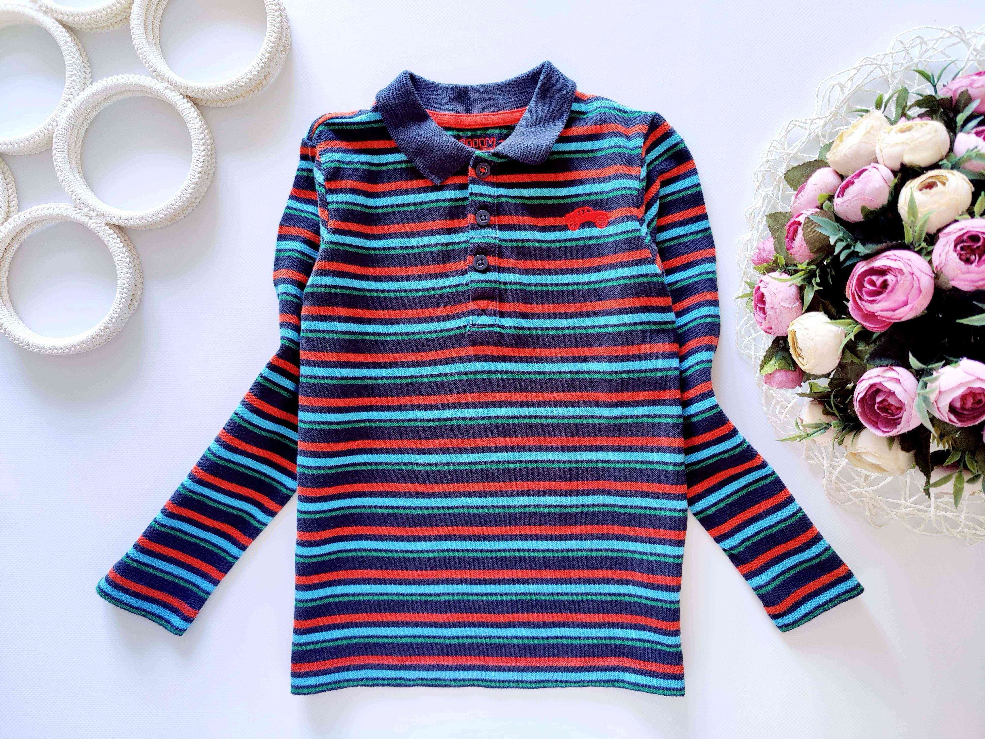 5,6 лет, рост 116 Полосатое поло с машинкой