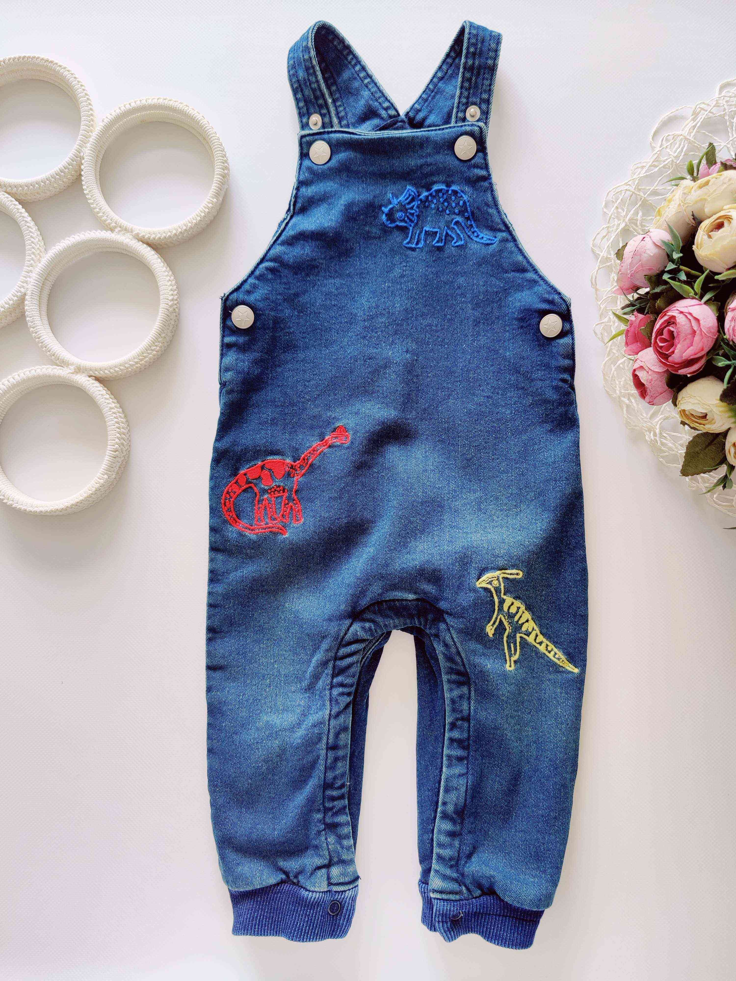 9,12 міс, зріст 80 Утеплений джинсовий комбінезон