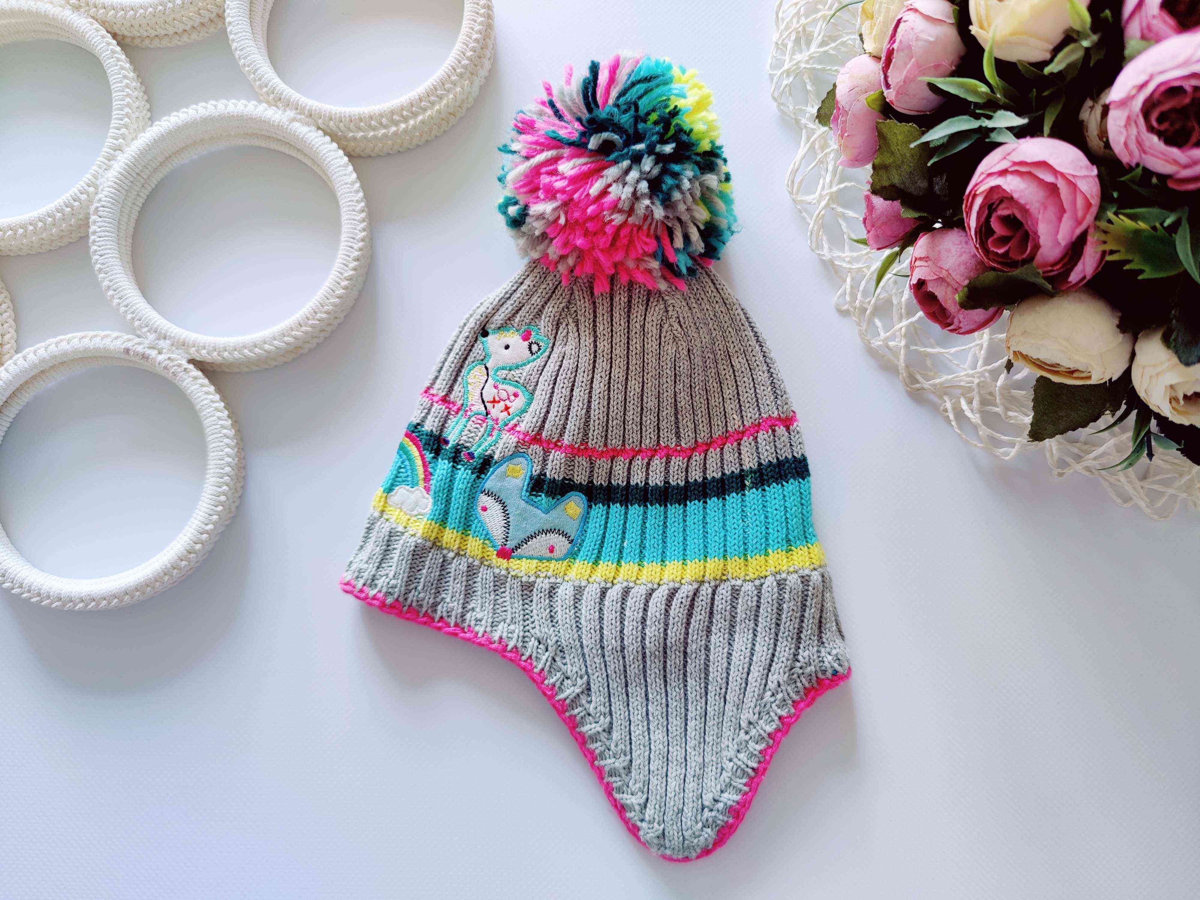 3,9 міс Тепла дитяча шапка для дівчинки