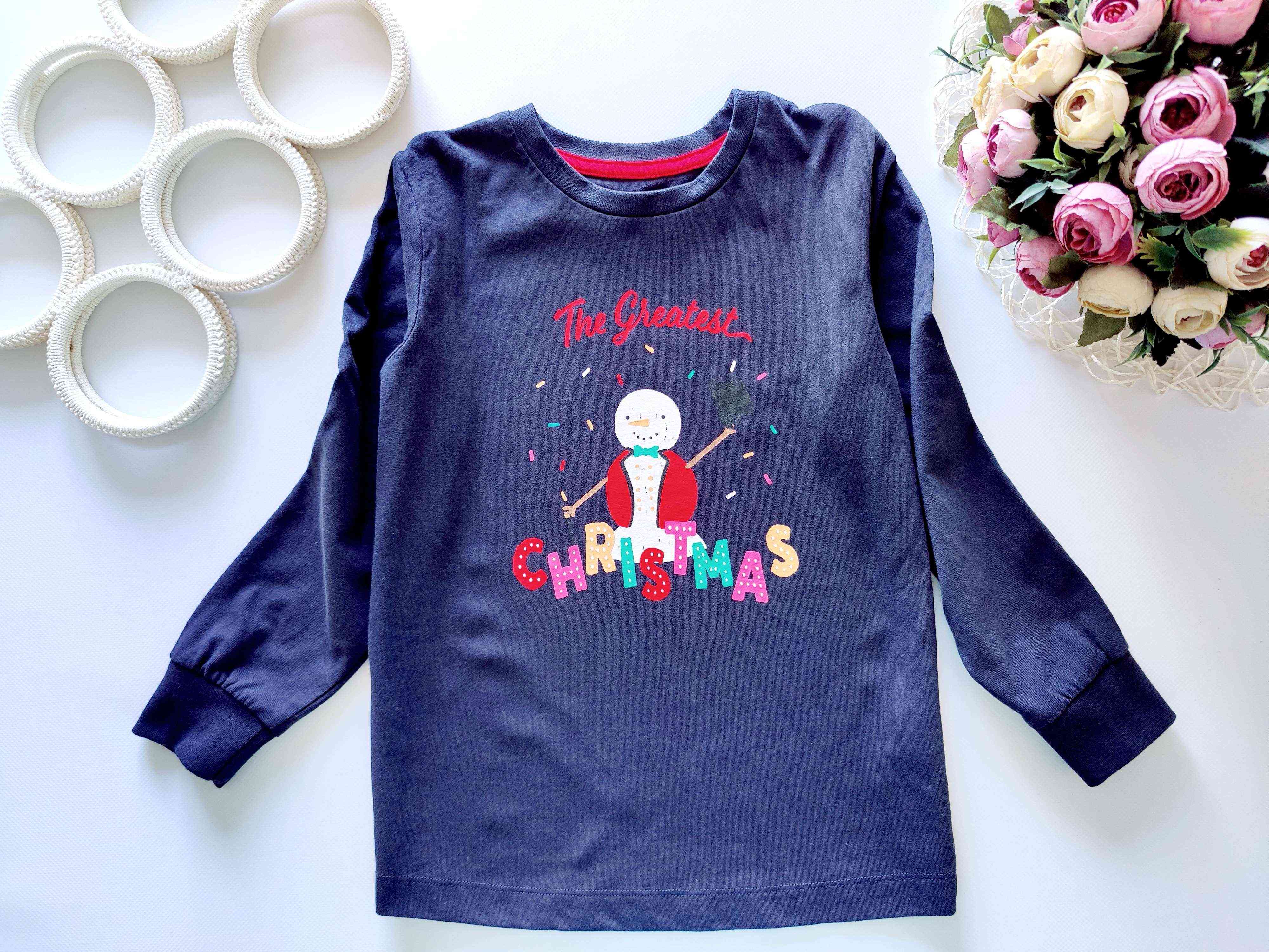 9 років, зріст 134 Новорічний лонгслів зі сніговиком