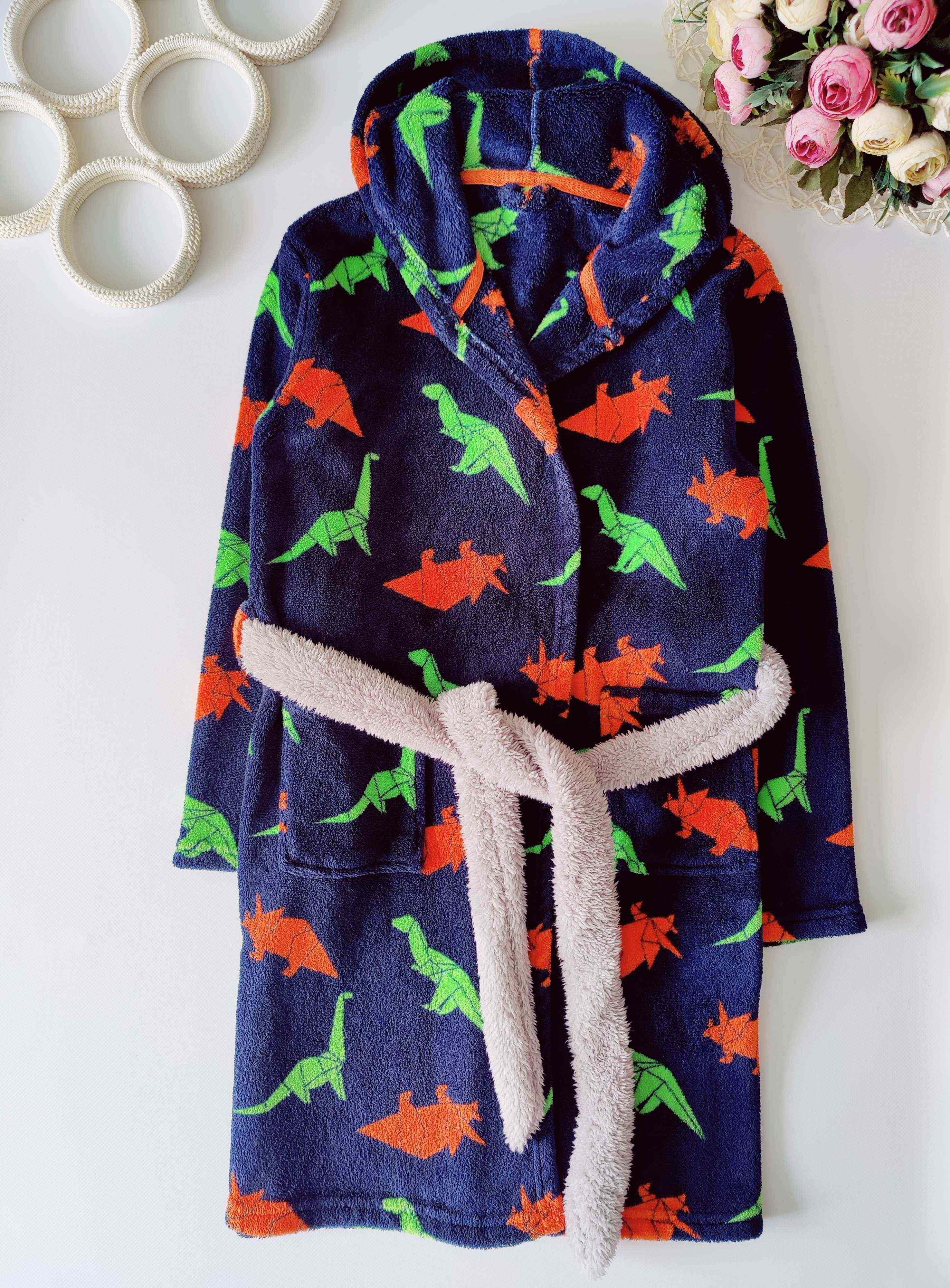 9-11 років, зріст 134-146 Теплий халат у динозаврах