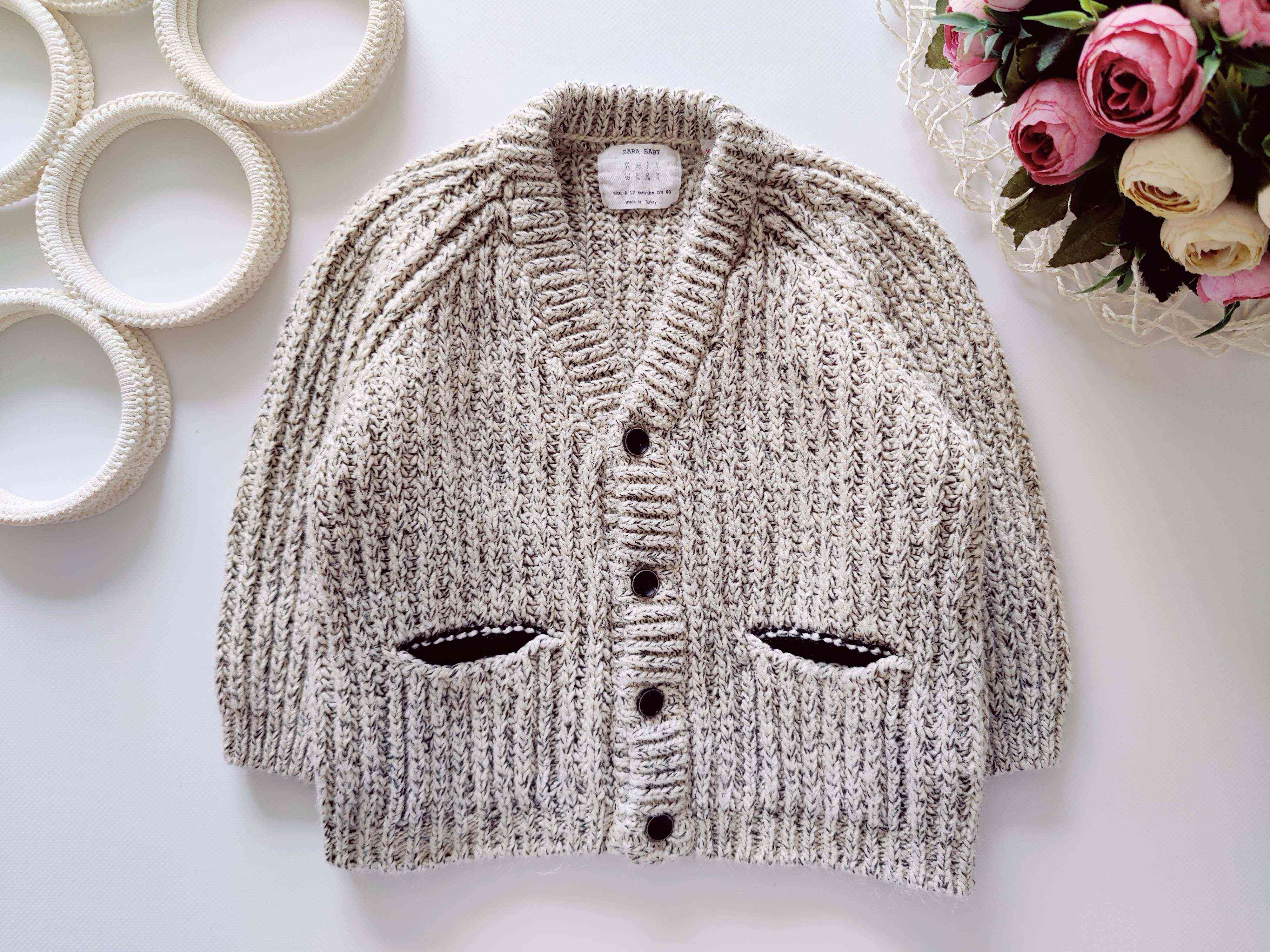 9,12 мес, рост 80 Вязаный кардиган для мальчика