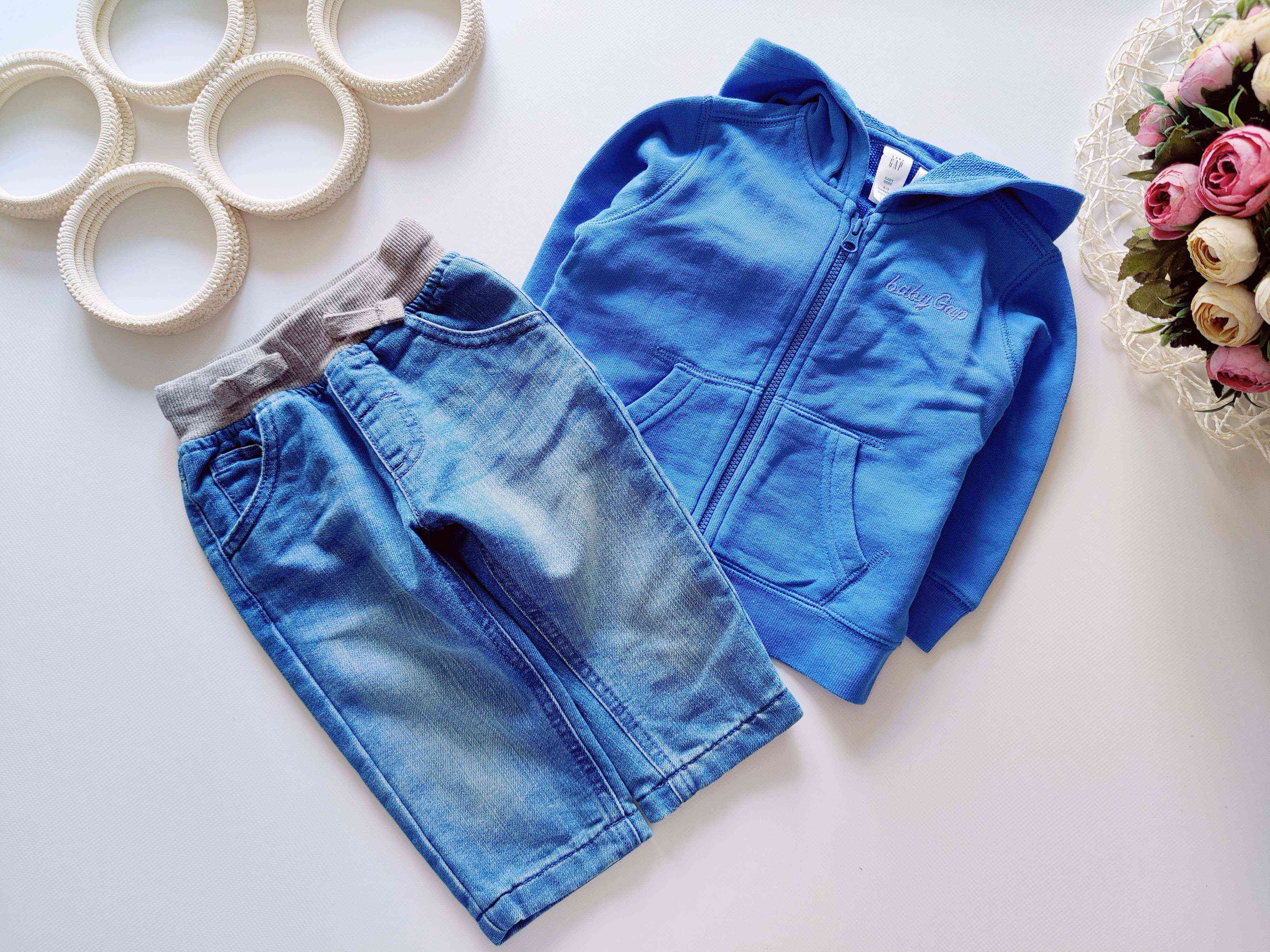 6,9 мес, рост 73 Утепленные джинсы с кофтой на молнии