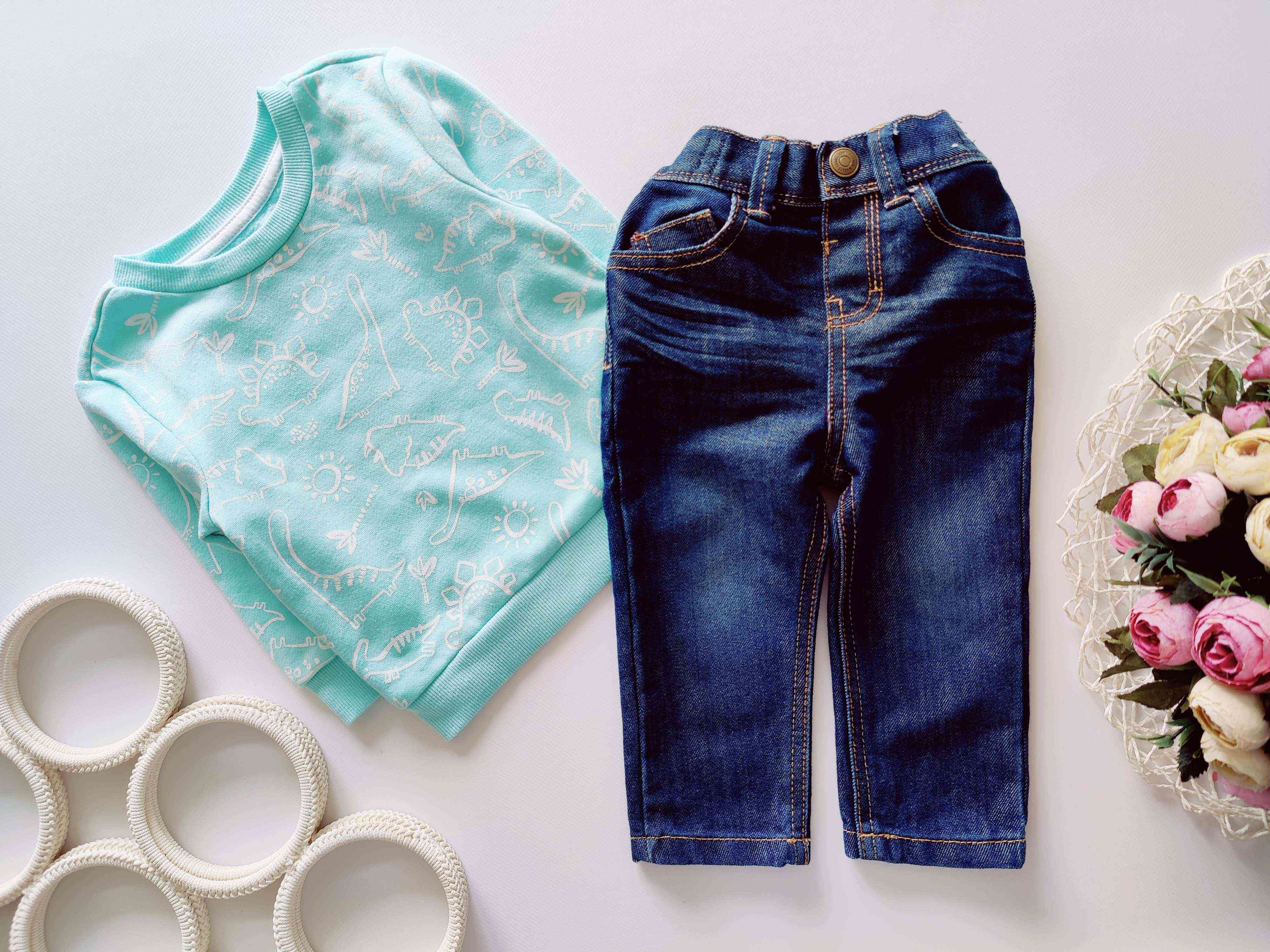 9,12 мес, рост 80 Свит шот на флисе с джинсами