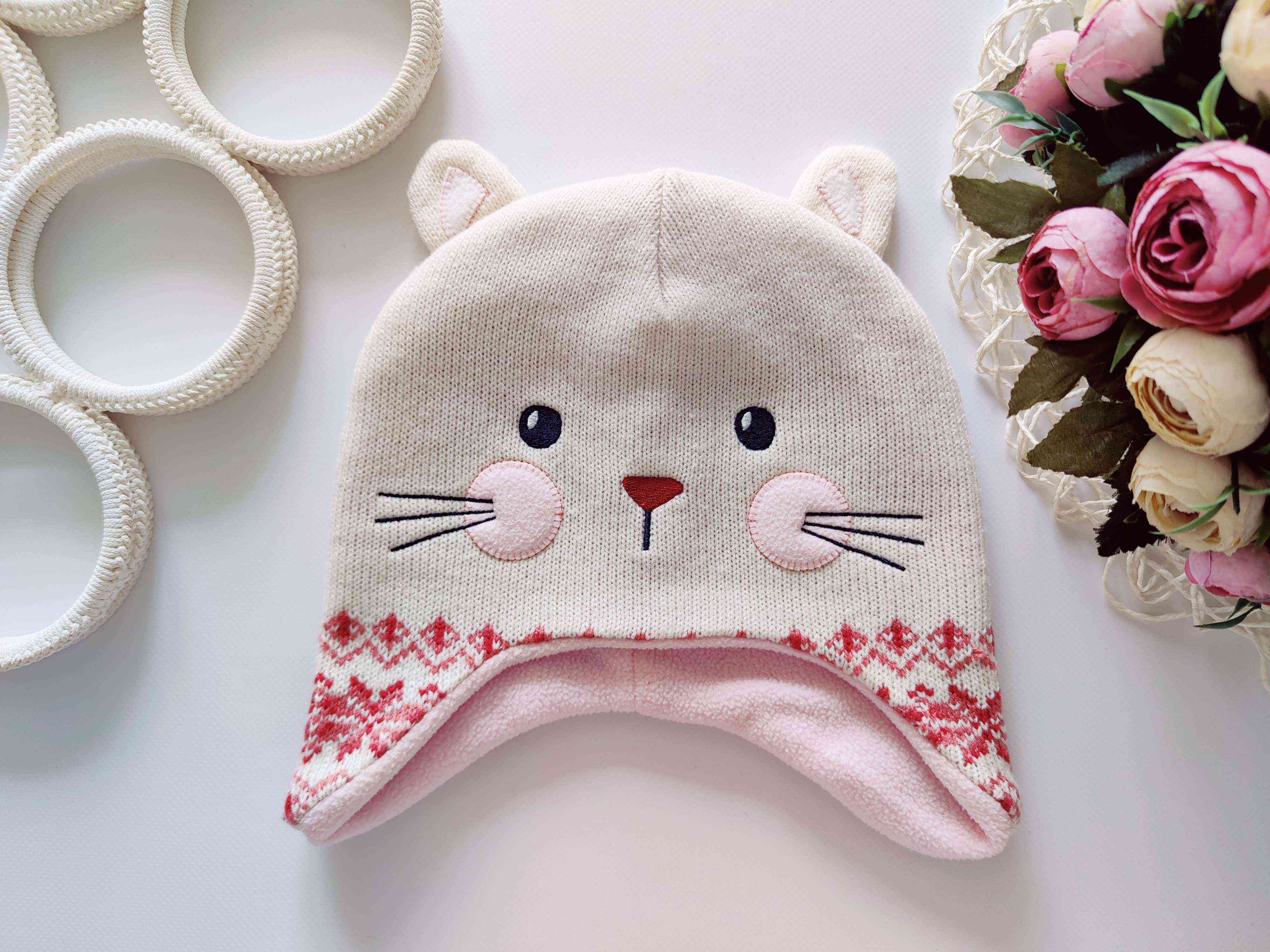 2,3 года, рост 98 Теплая шапка на флисе