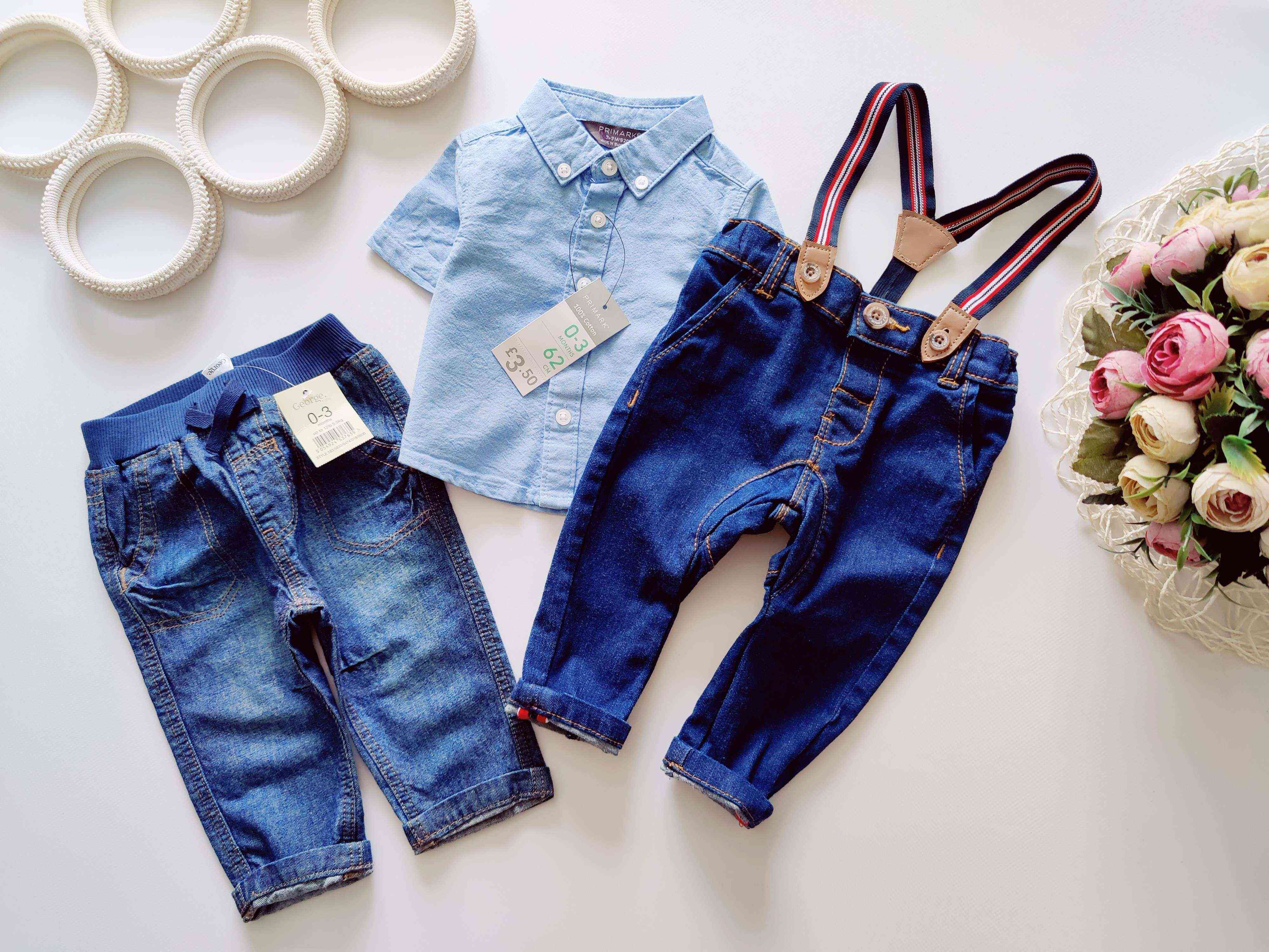 0-3 міс, зріст 56,62 Нова сорочка та двоє джинсів