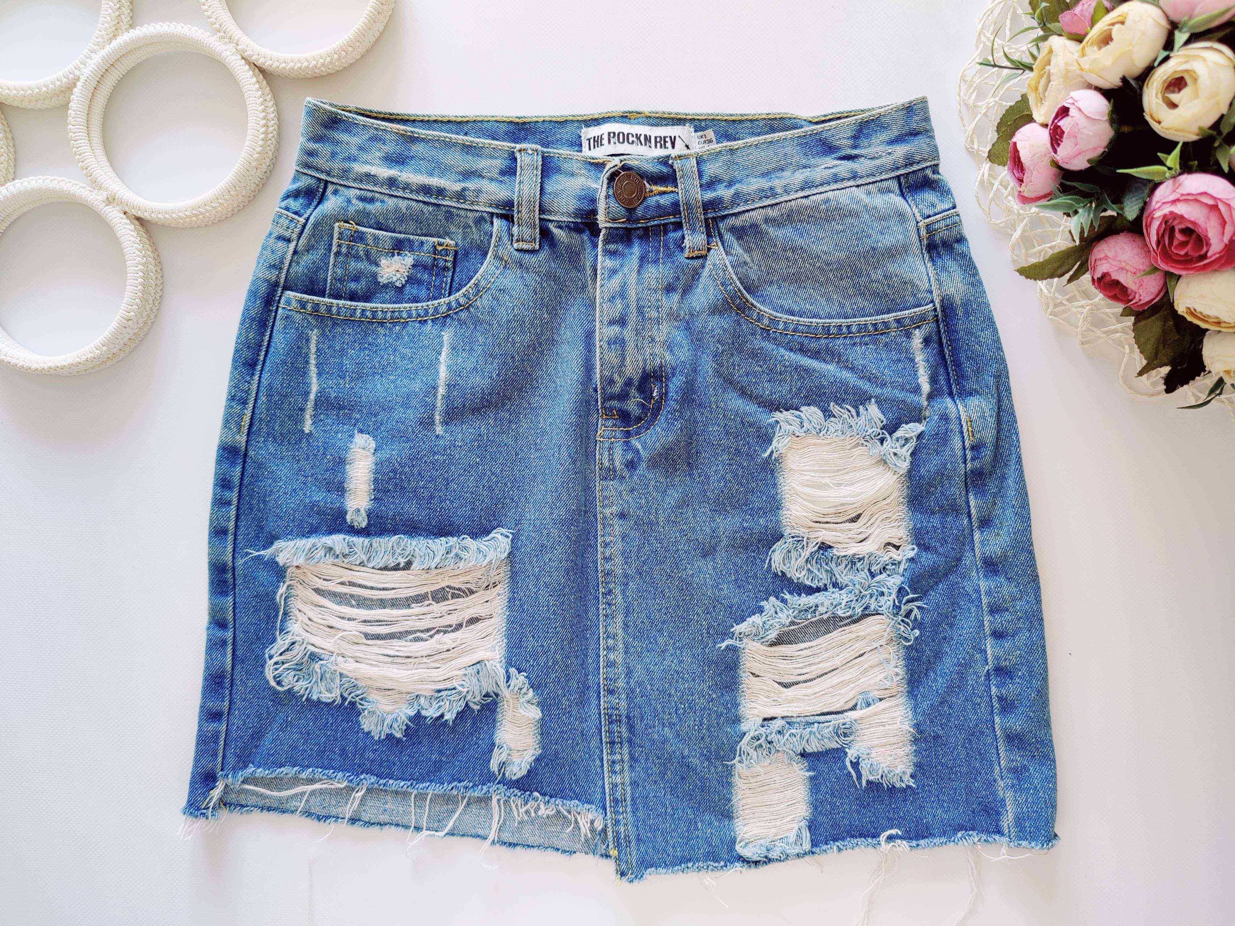 8\36\4\40 Джинсова рвана жіноча спідниця