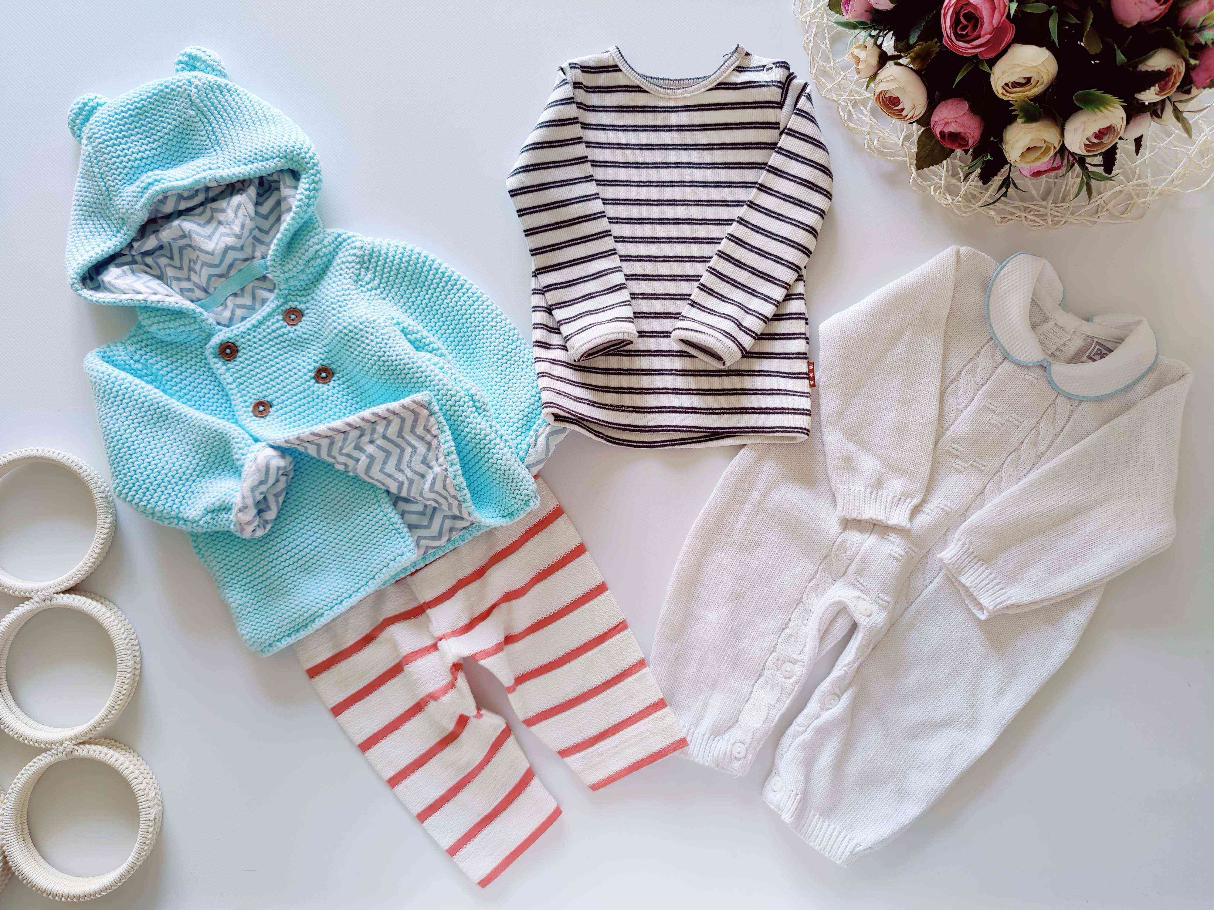 0-3 міс, зріст 56,62 Нові штани, тепла м'ятна кофта, кофта та теплий в'язаний чоловічок