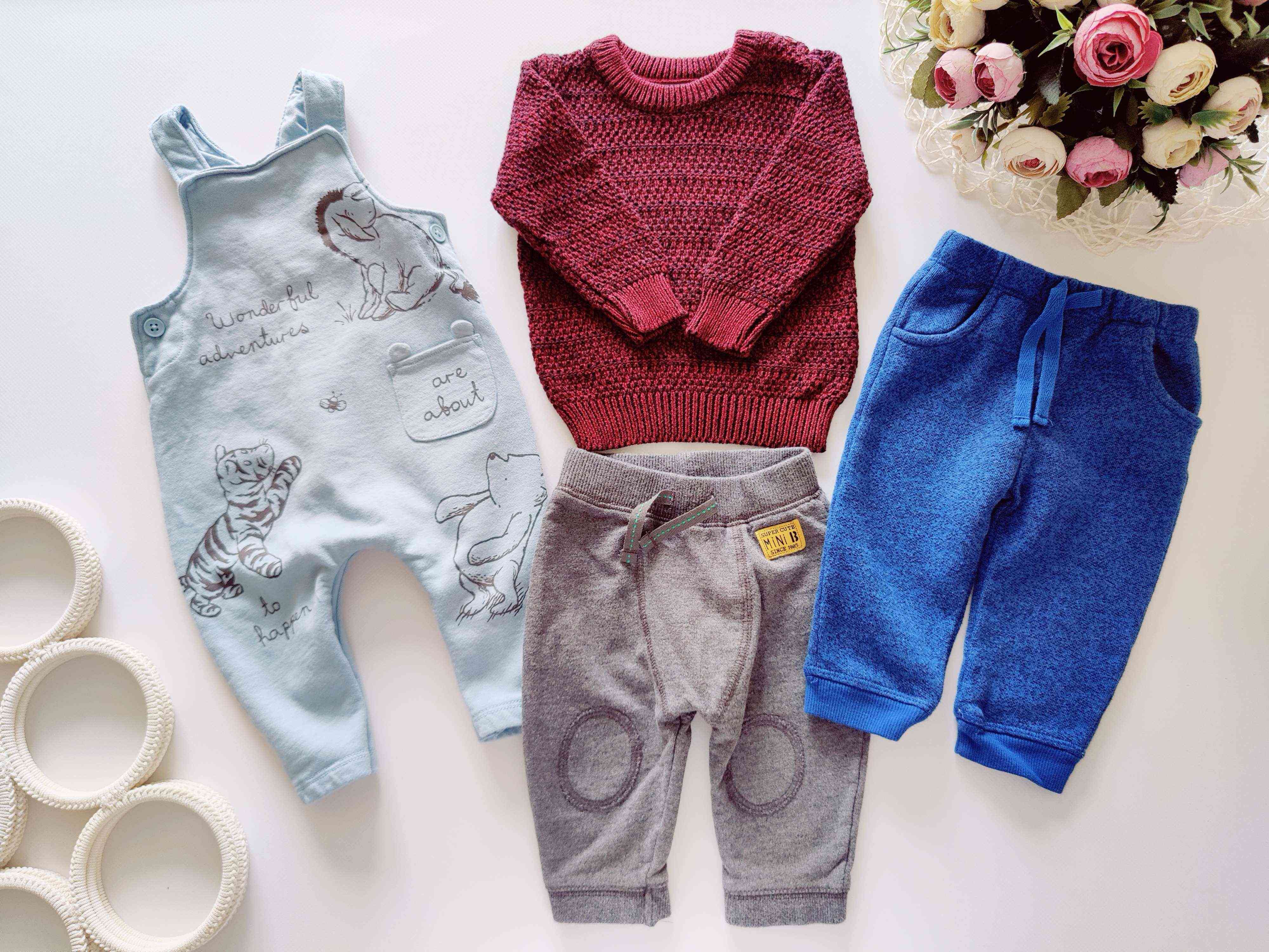 3,6 мес, рост 62,68 Новый теплый ромпер, свитерок и двое теплых штанов