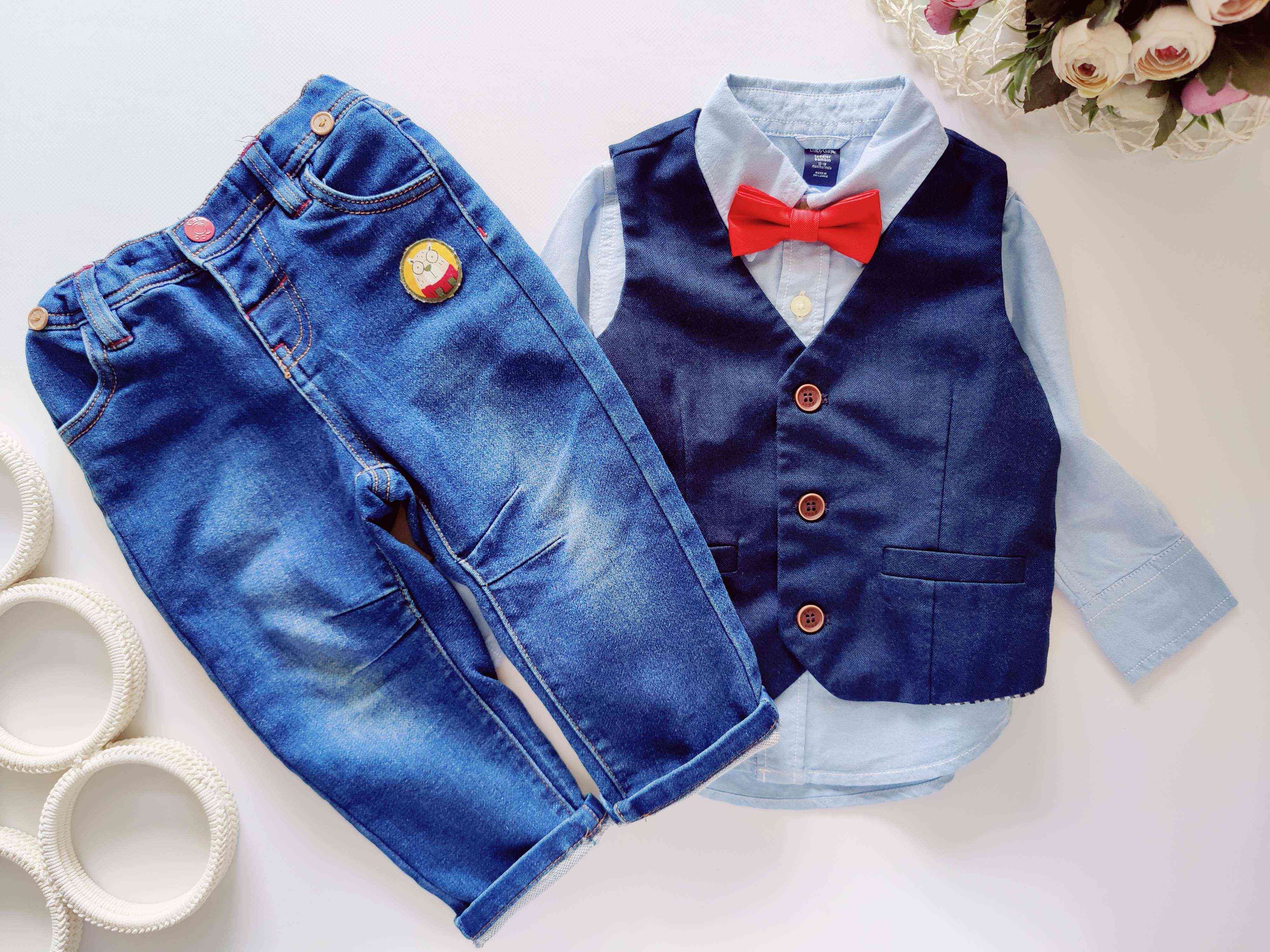 12,18 міс, зріст 86 Сорочка з метеликом, жилет і м'які джинси