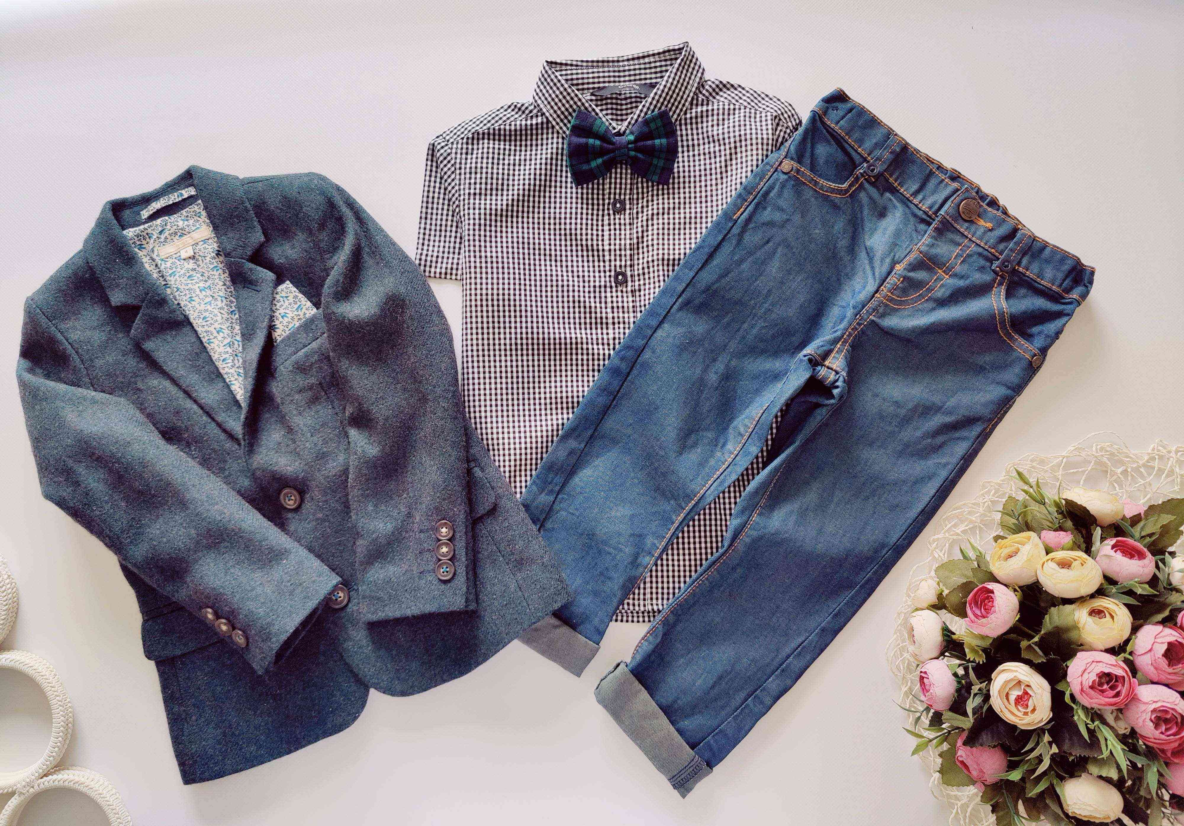 3,4 года, рост 98,104 Новая рубашка+ теплый пиджак с джинсами