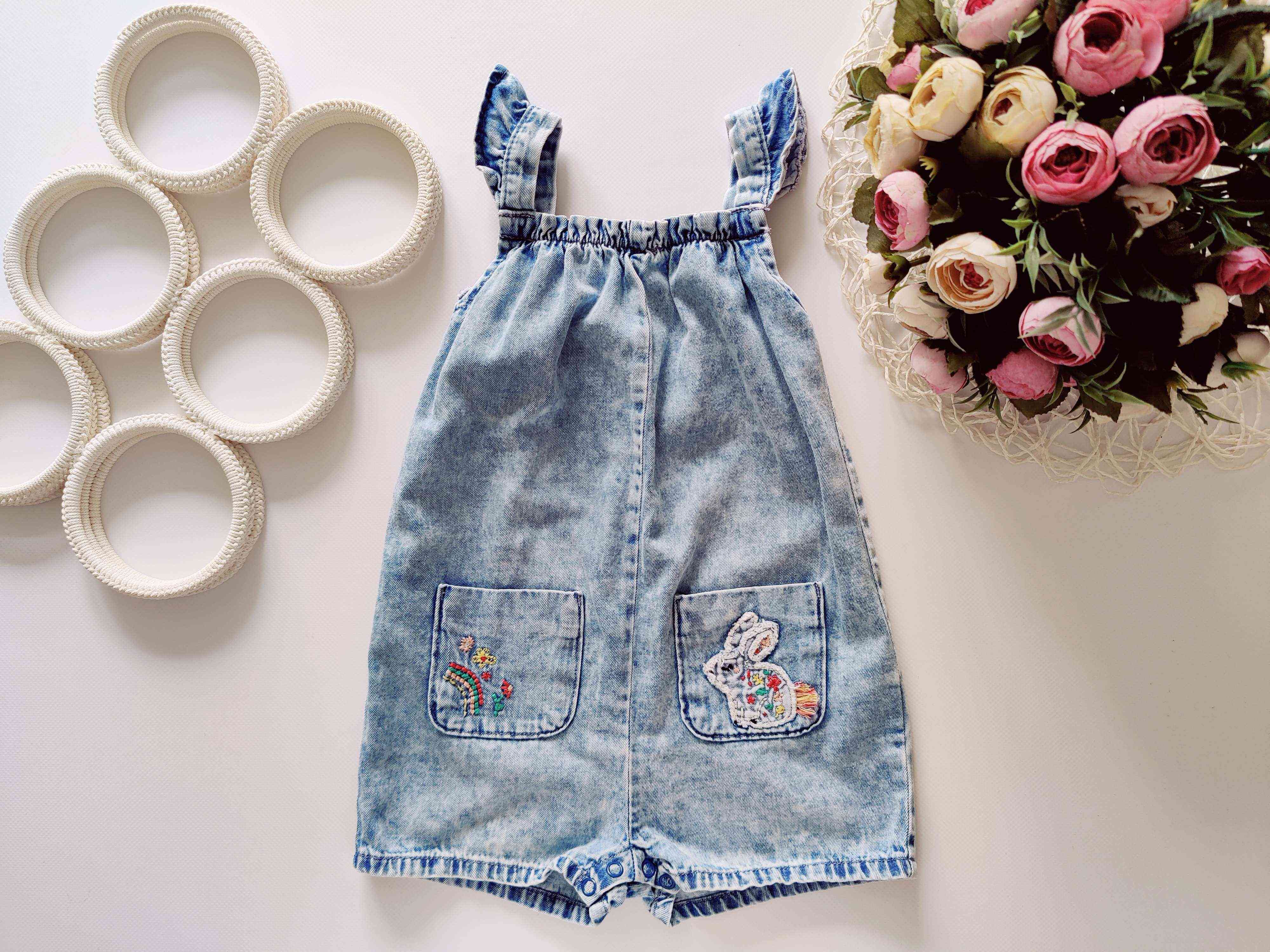 12,18 мес, рост 86 Тонкий джинсовый ромпер