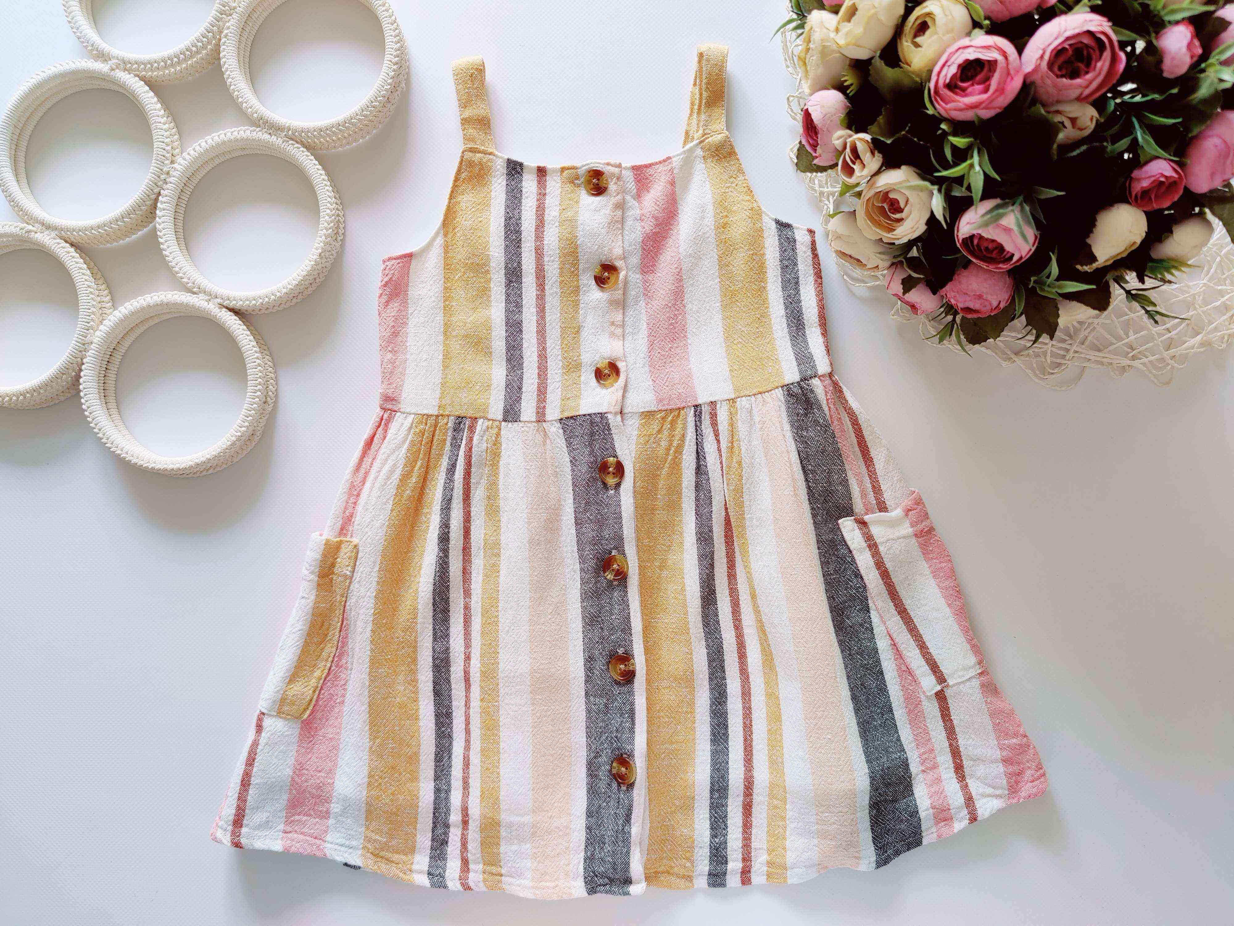 18,24 мес, рост 92 Модный полосатый сарафан