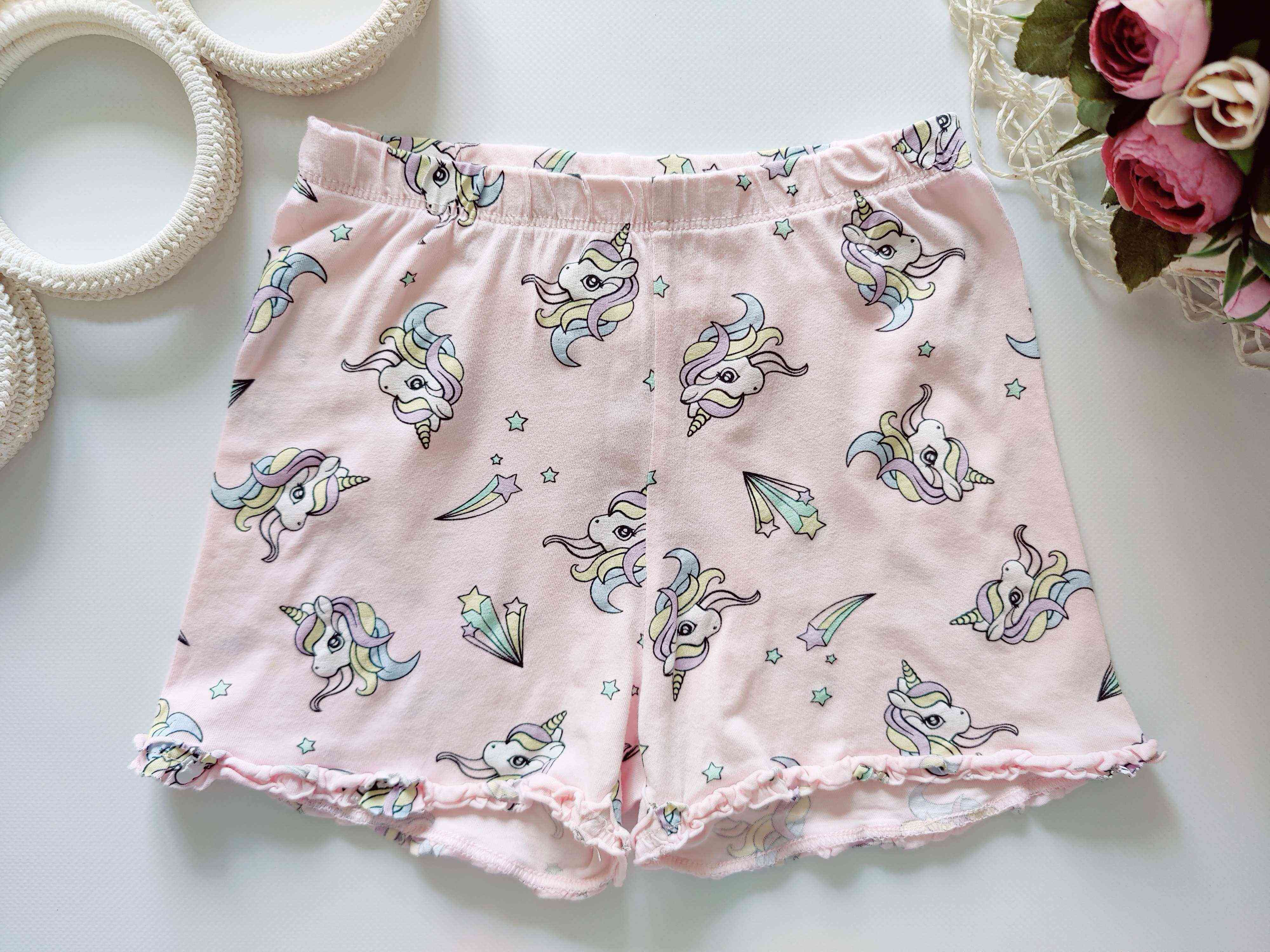 5,6 лет, рост 110,116 Трикотажные легкие шорты в единорожках