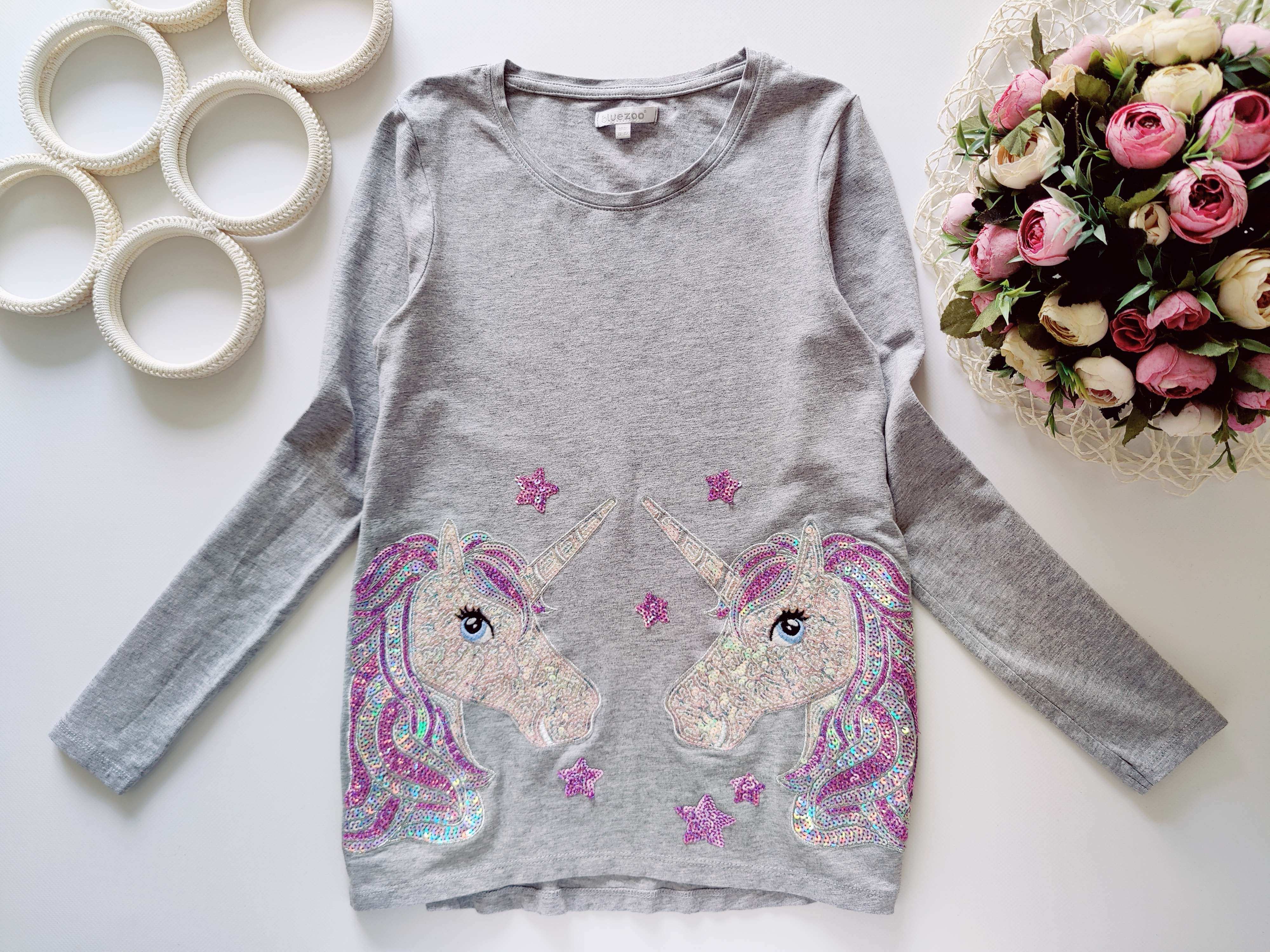 11,12 років, зріст 152 Гарний лонгслів у паєтках з єдинорогами