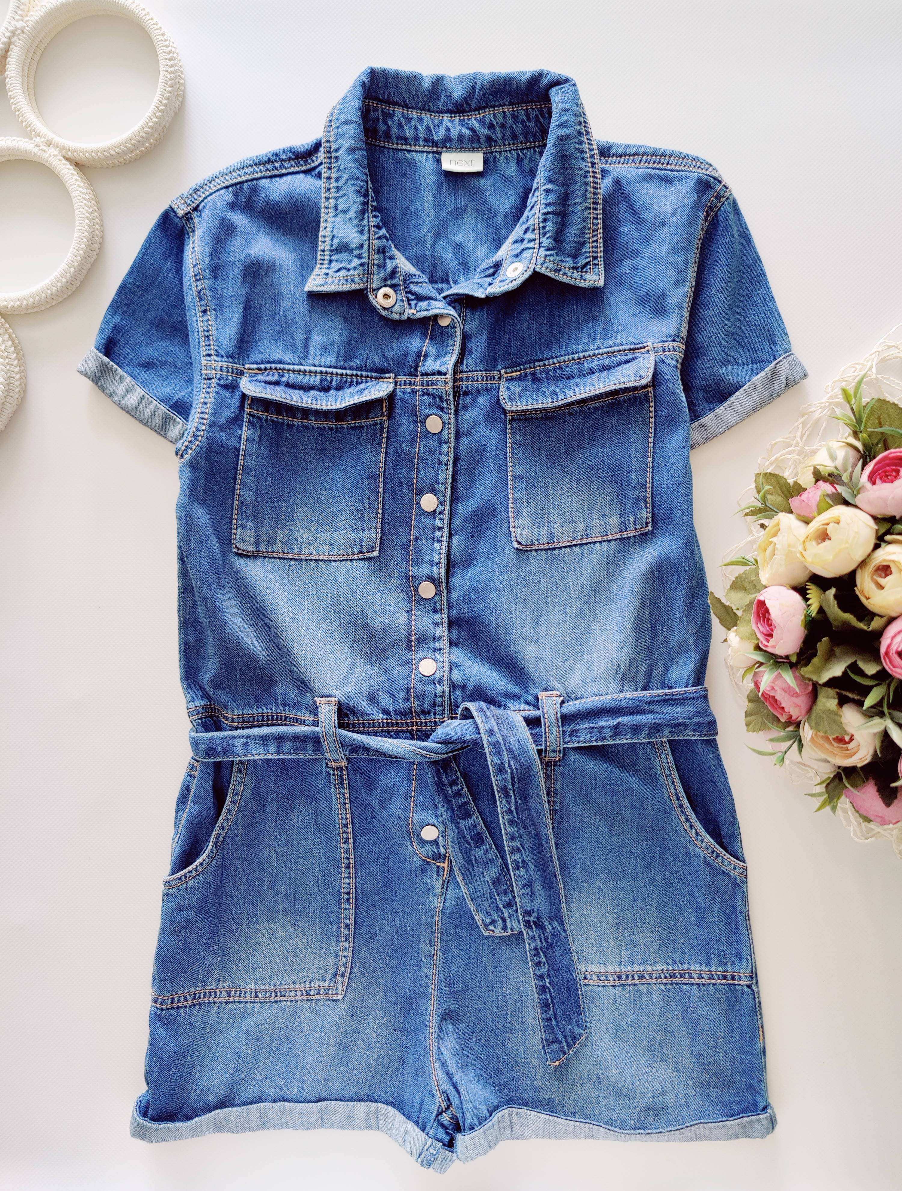 8 лет, рост 128 Летний джинсовый комбинезон