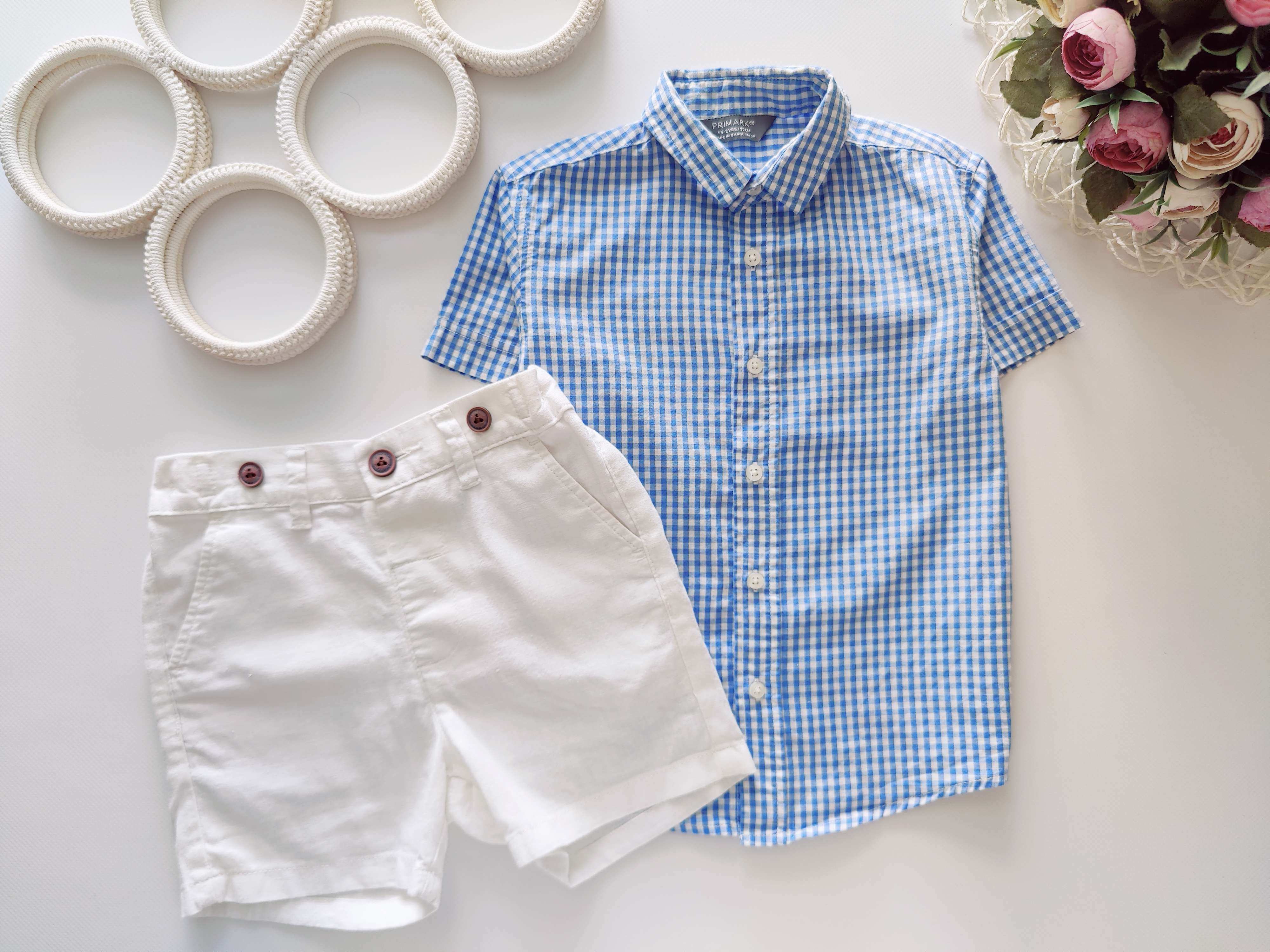 1,5,2 года, рост 92 Нарядные льняные белые шорты с рубашкой