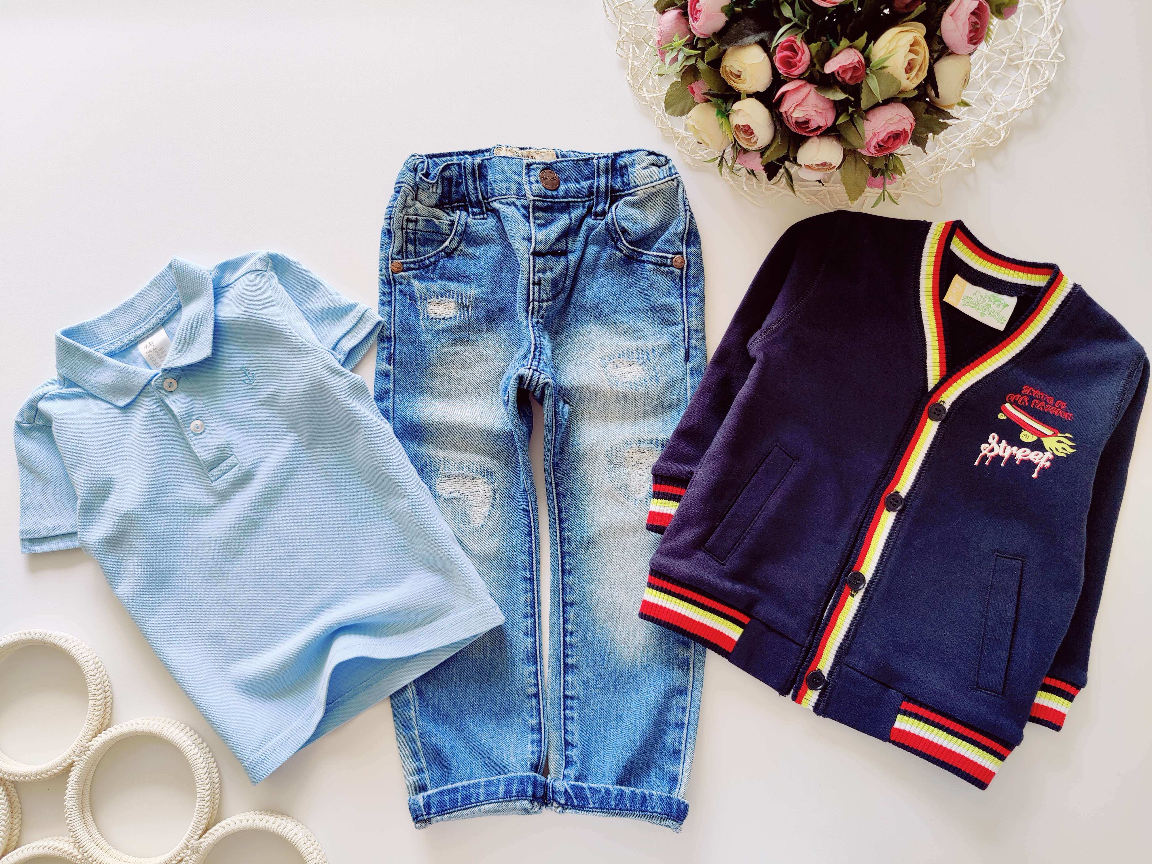 12,18 мес, рост 86 Джинсы, поло и кофта для мальчика