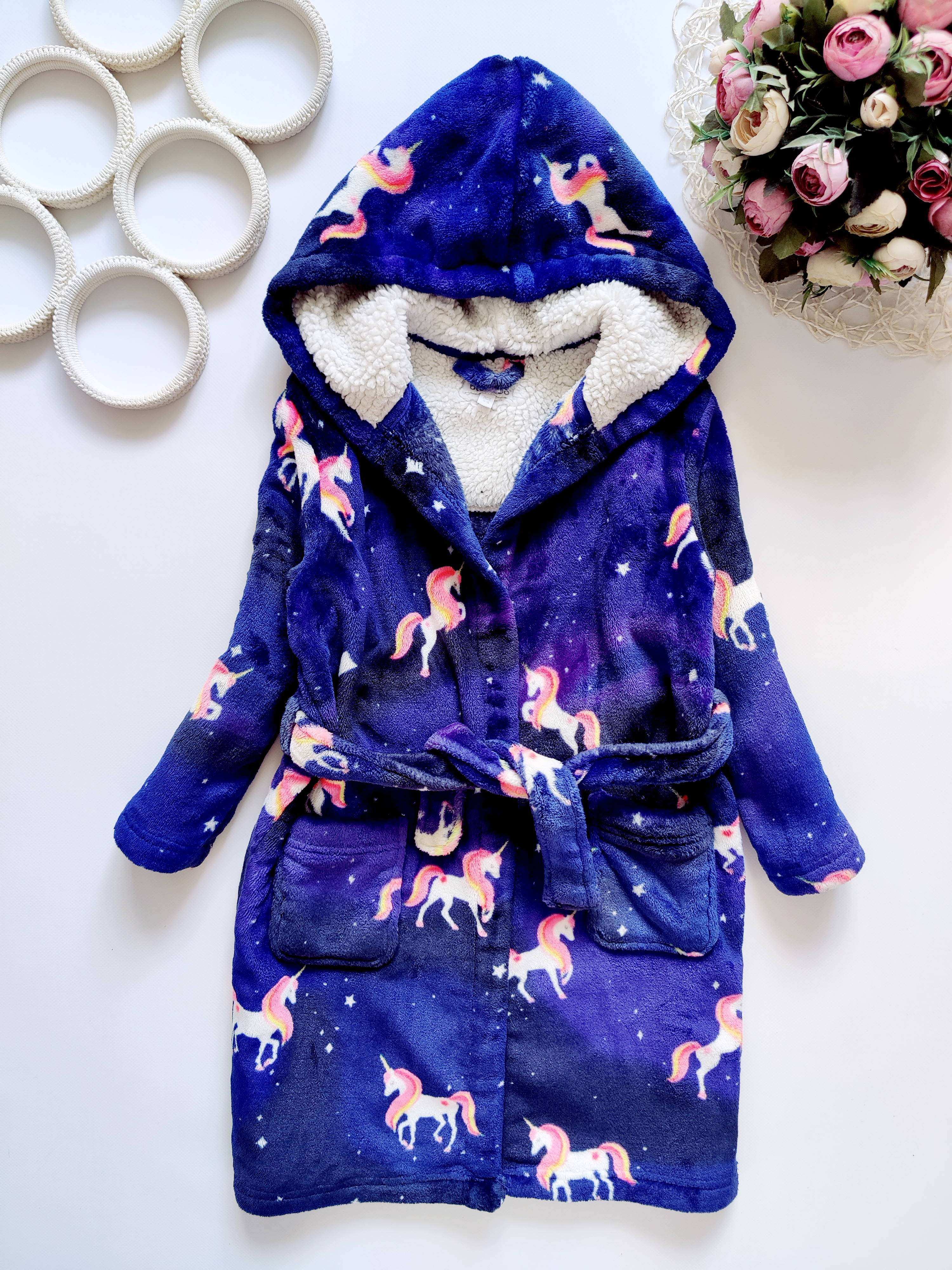 5,6 років, зріст 116 Махровий халат в єдинорогах