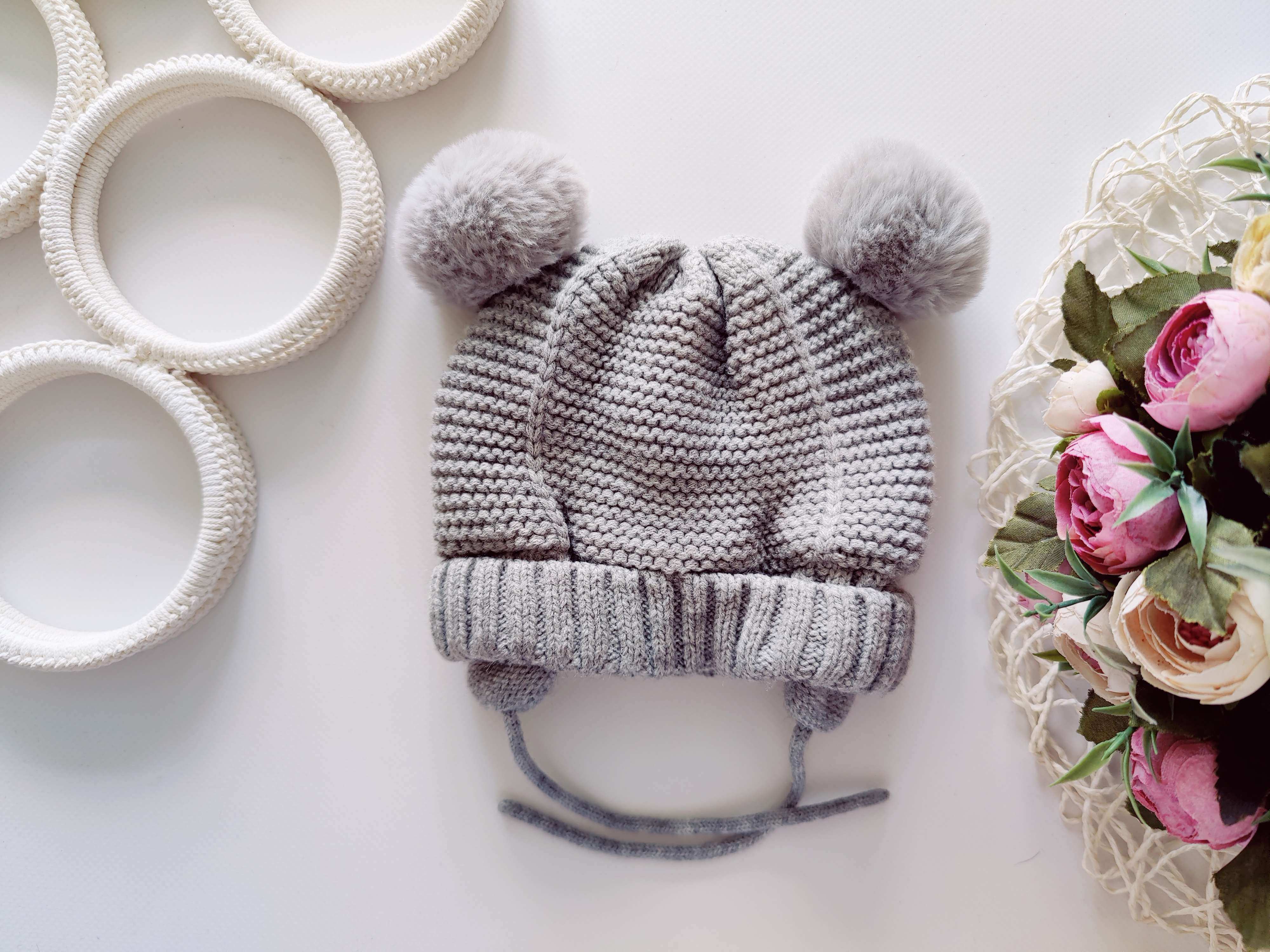 6,12 міс, В'язана шапка на флісі