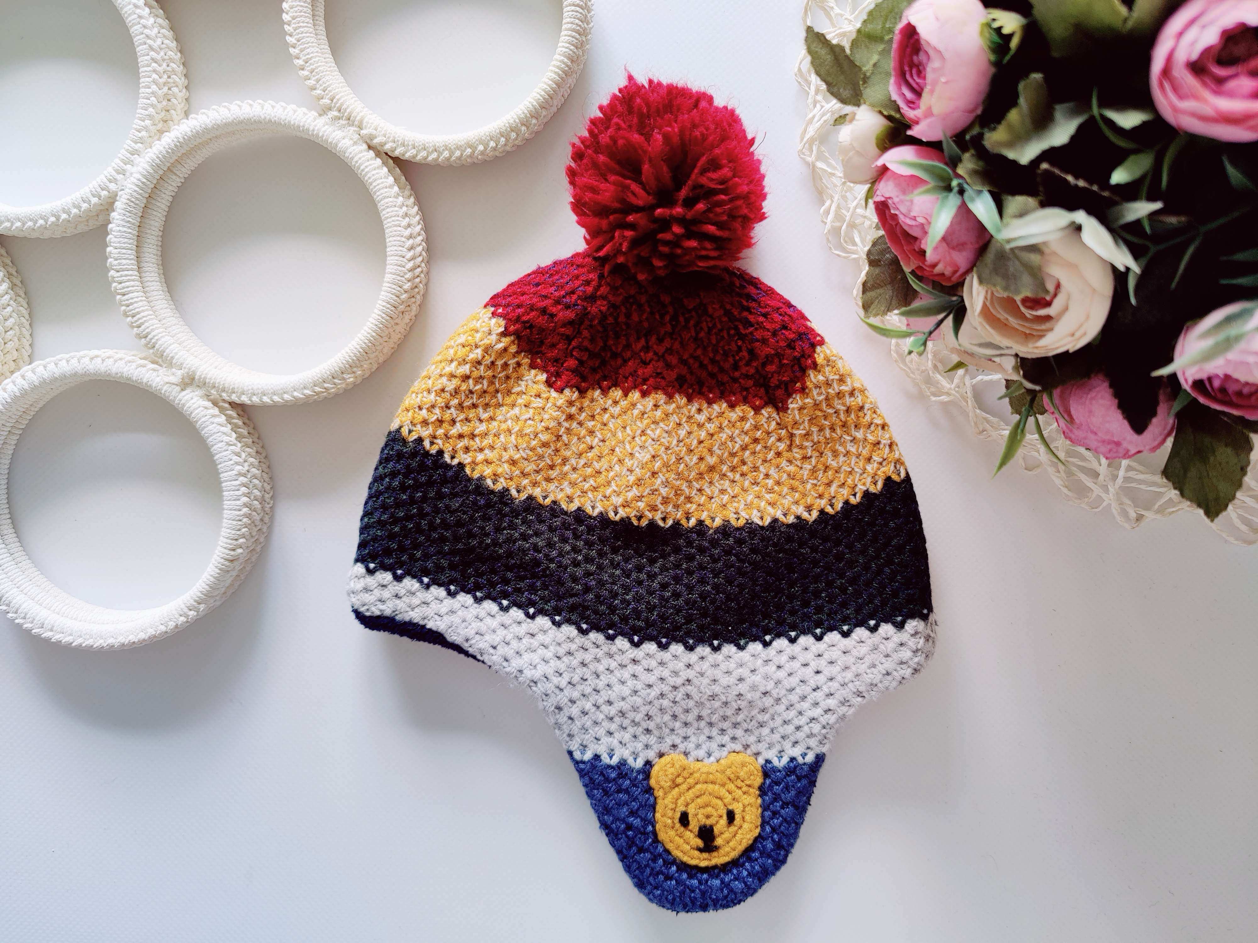 6,12 міс, В'язана шапка на флісі