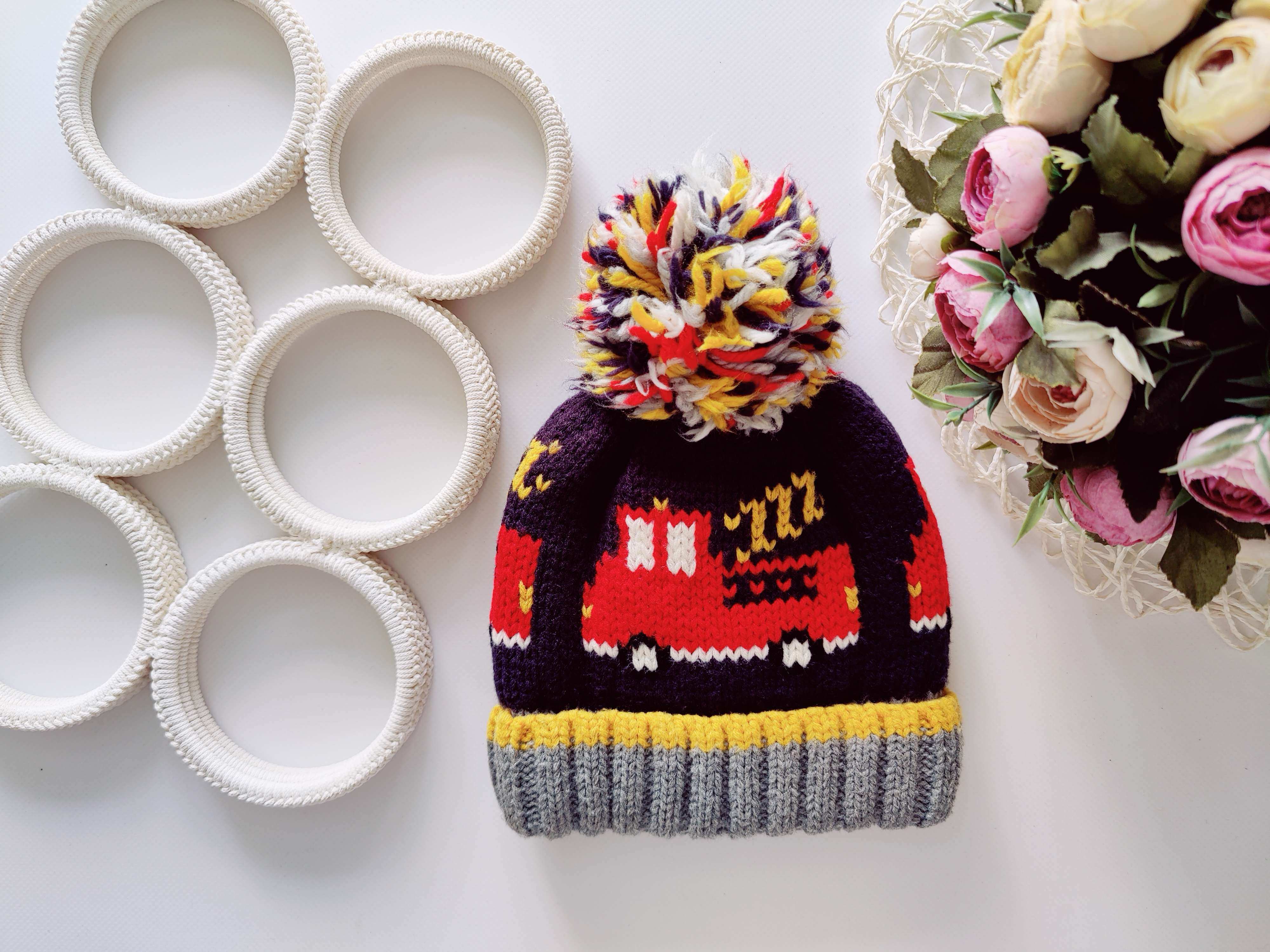 1,2 роки, Тепла в'язана зимова шапка на хб підкладці