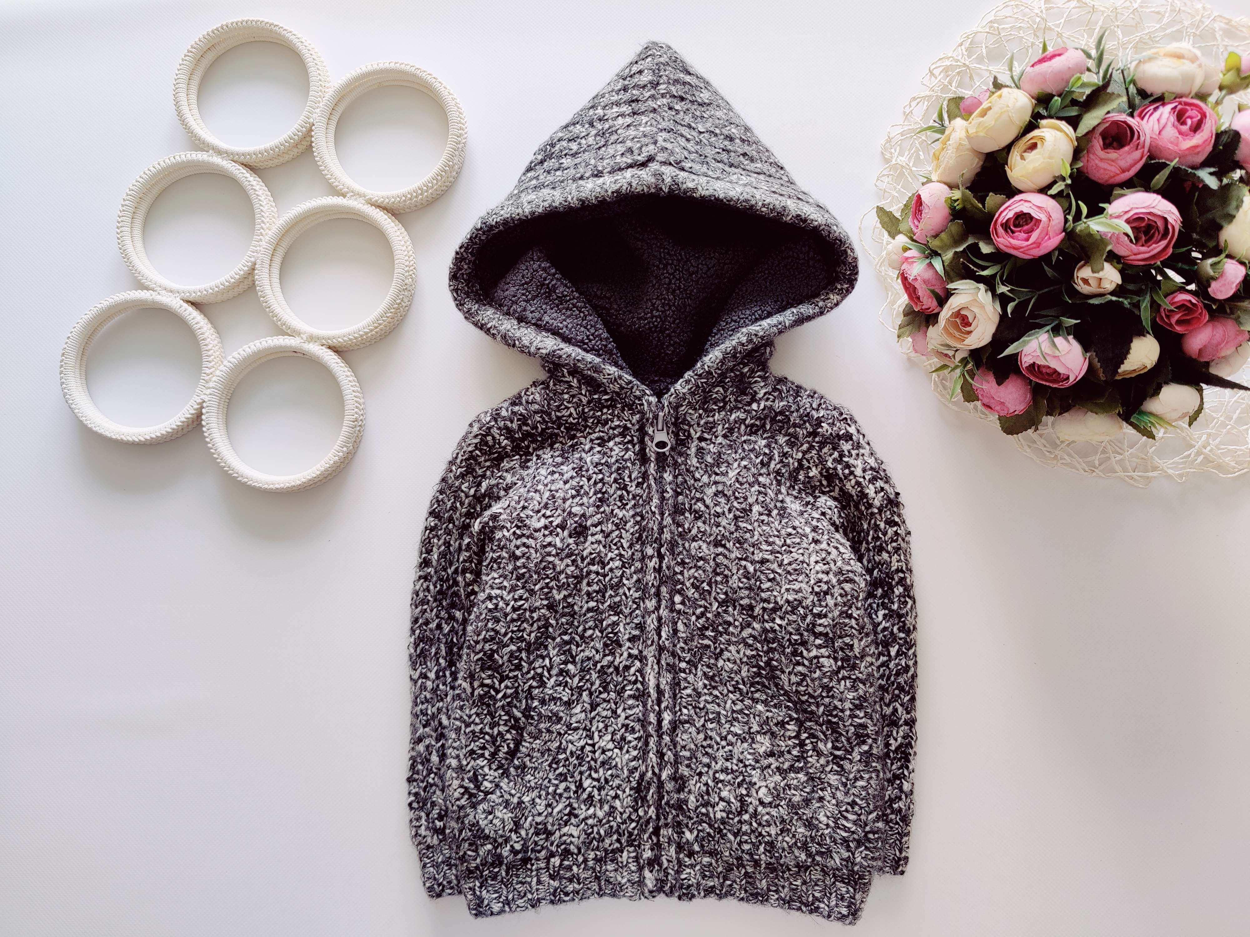 12,18 мес, Вязаная утепленная толстовка