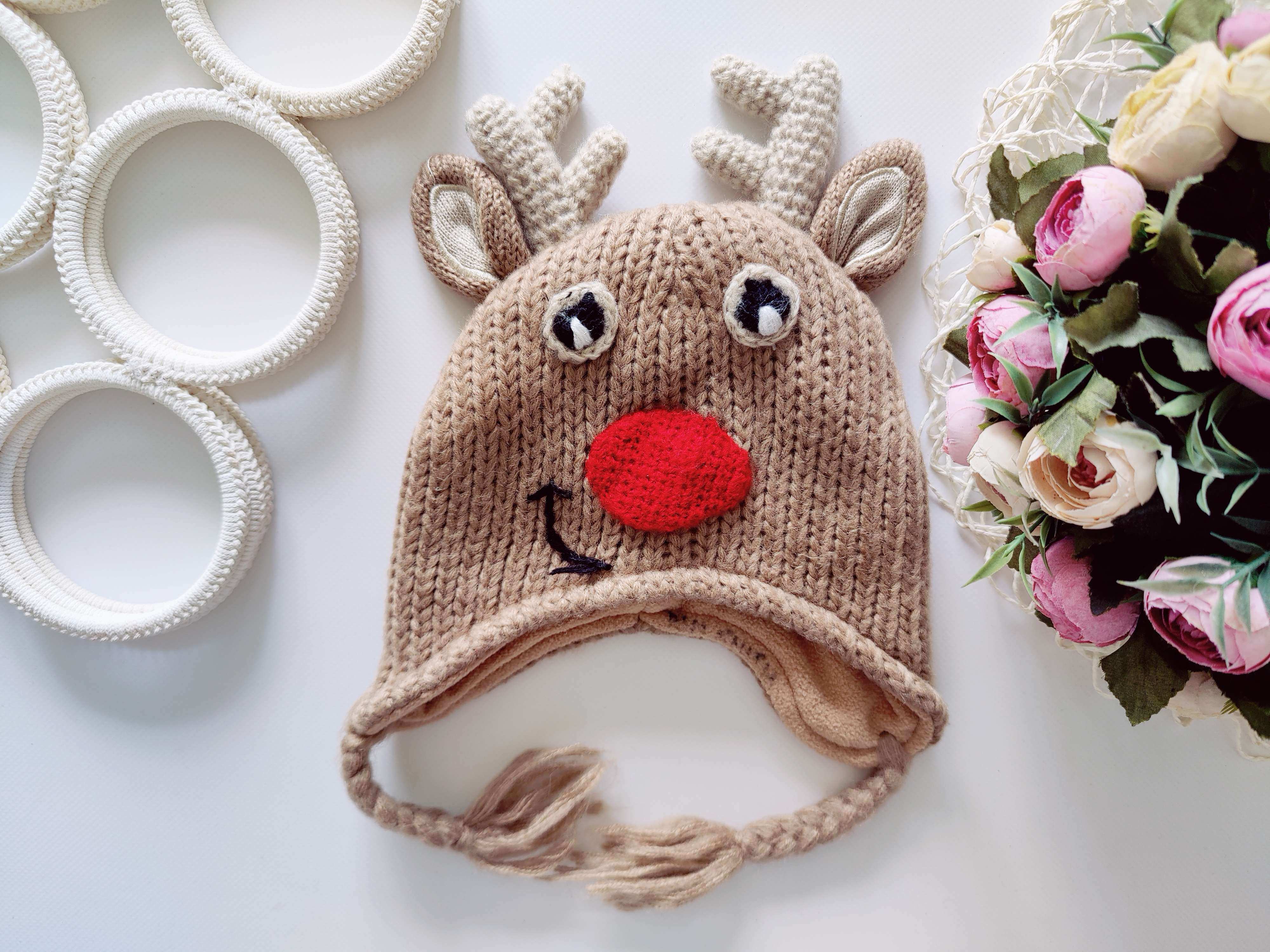 2,3 роки, Новорічна зимова шапка олень з мигалкою