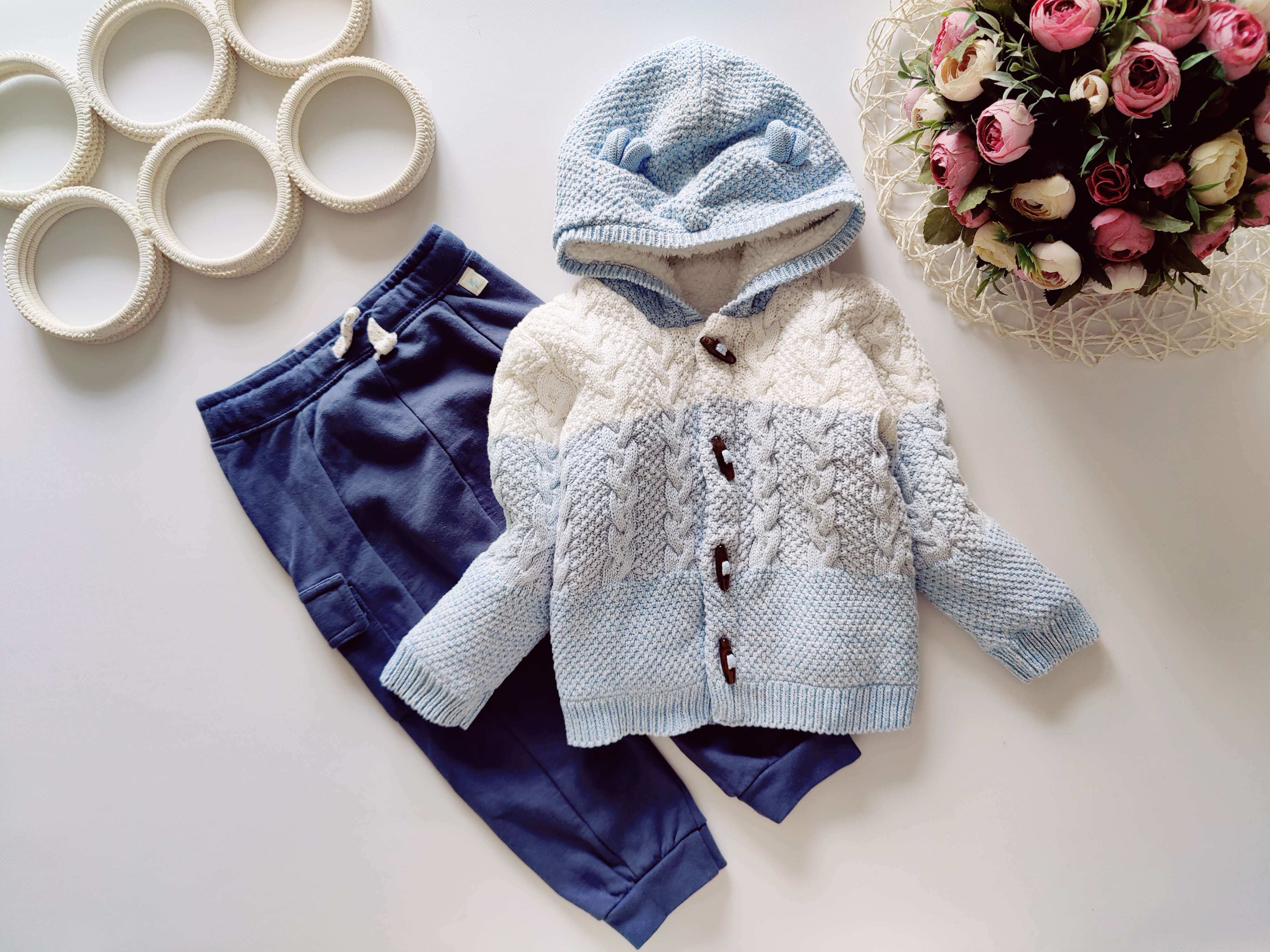 12,18 мес, Вязаная теплая кофта меховушка и штані на флисе