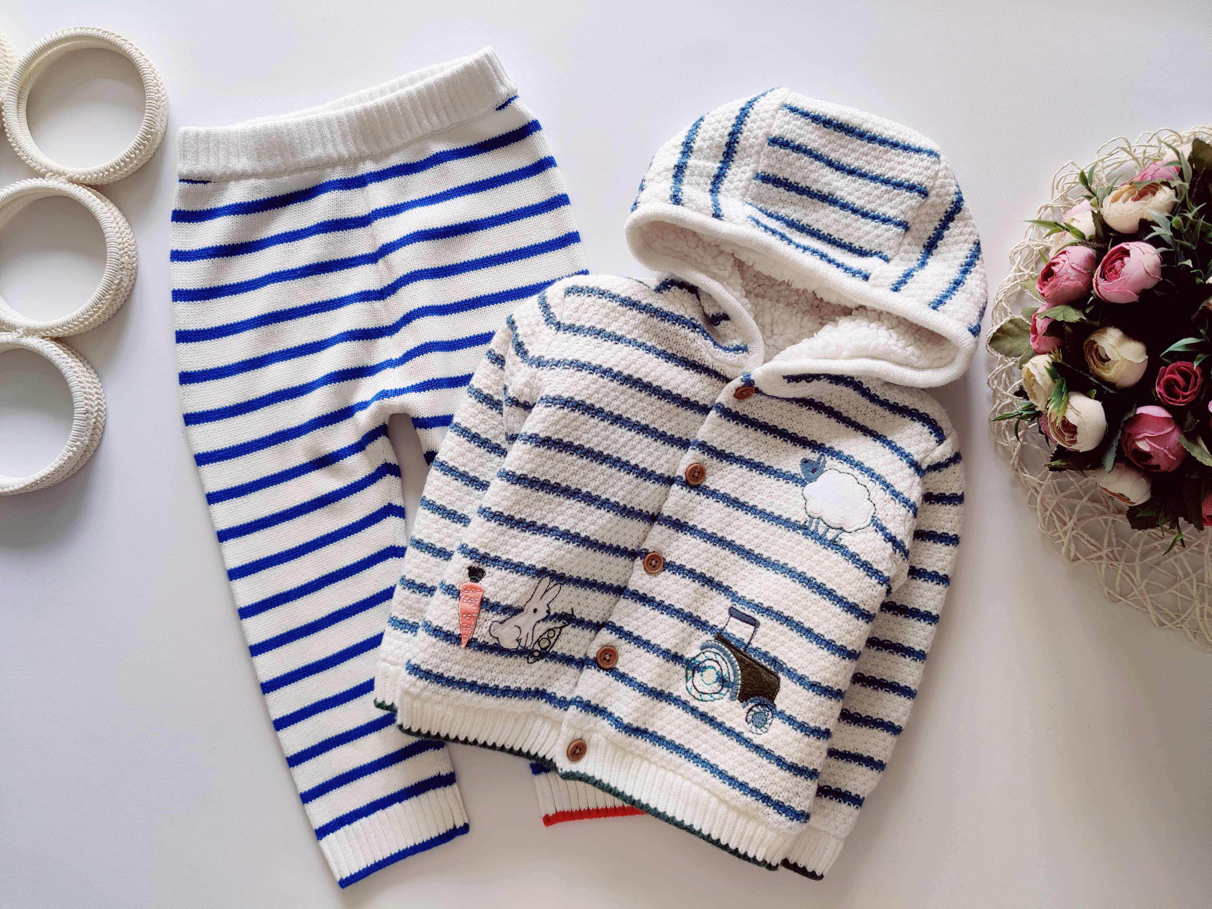 12,18 мес, Вязаная теплая кофта меховушка и теплые вязаные штаны