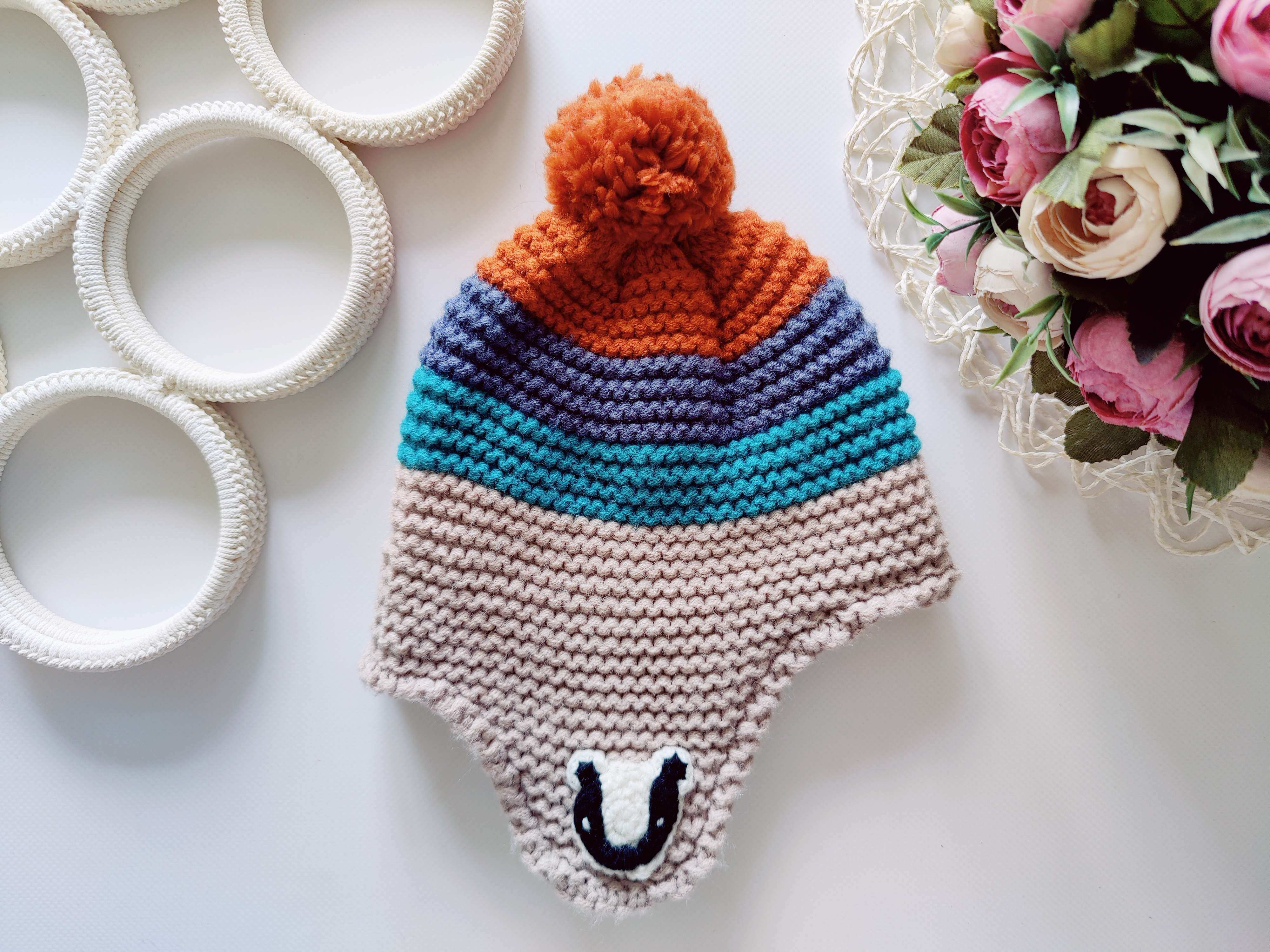 18-36 міс, Тепла зимова в'язана шапка на флісі