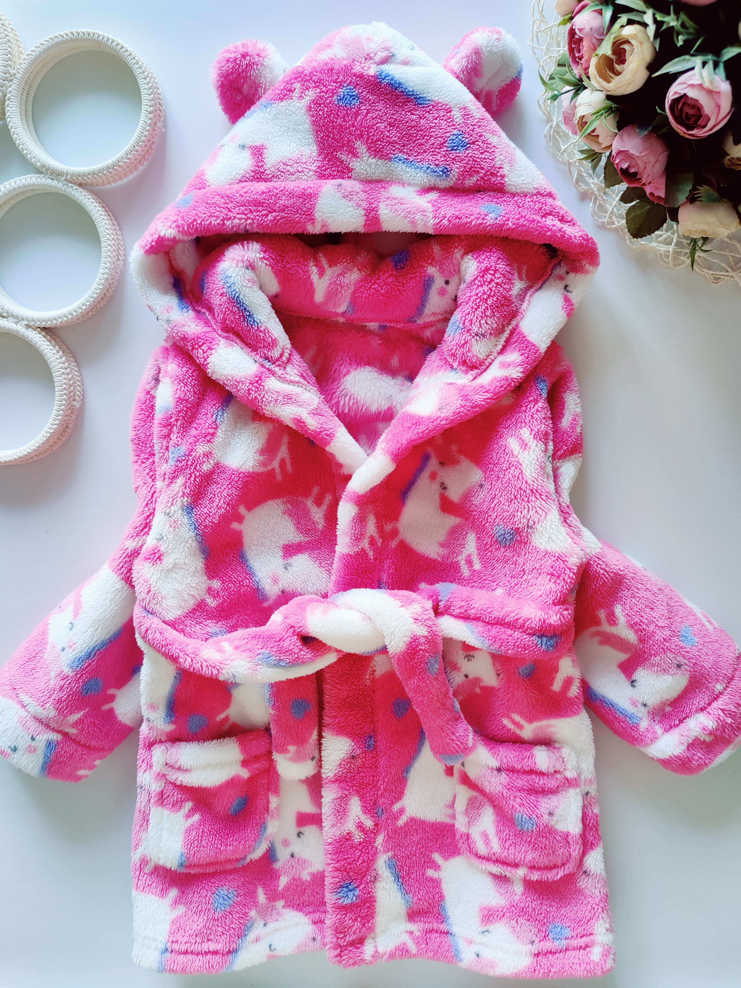 12,24 мес, рост 86,92 Пушистий халат в единорогах