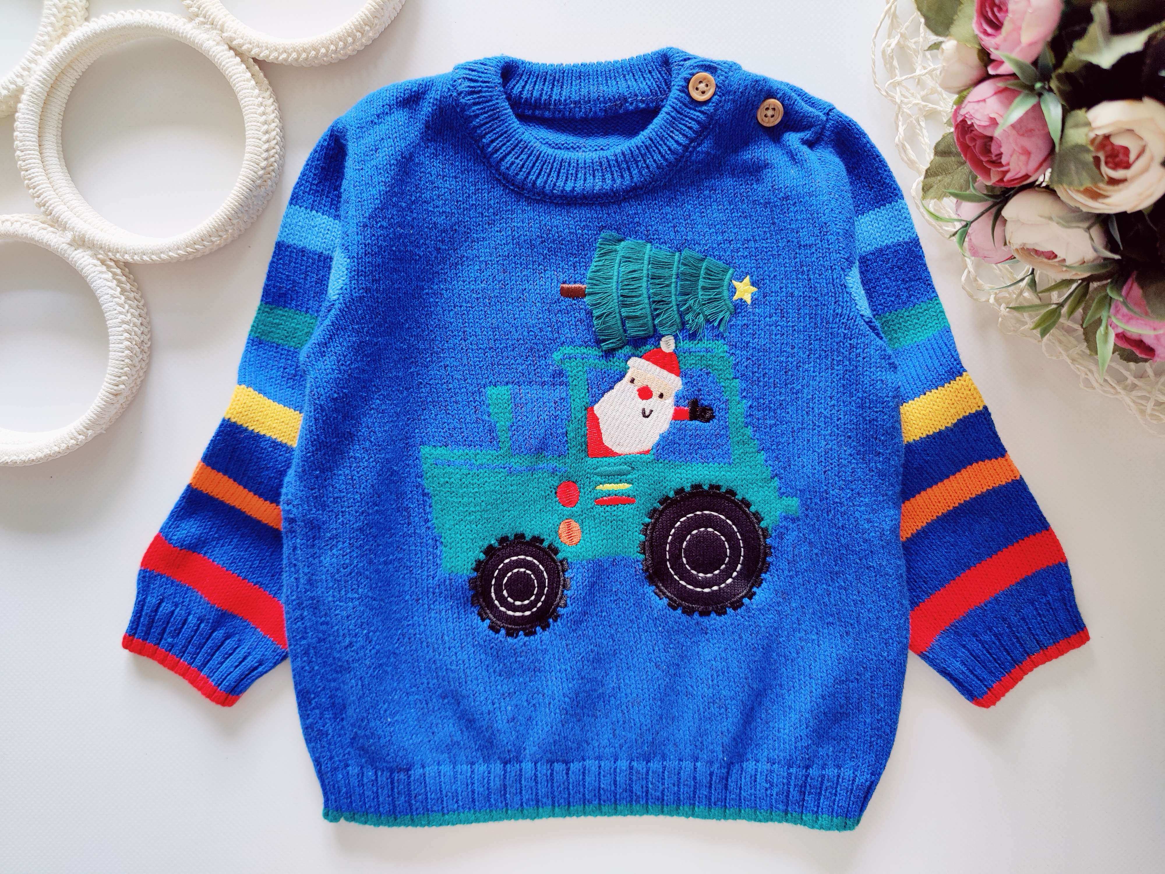 9,12 мес, рост 80 Новогодний свитер с дед морозом