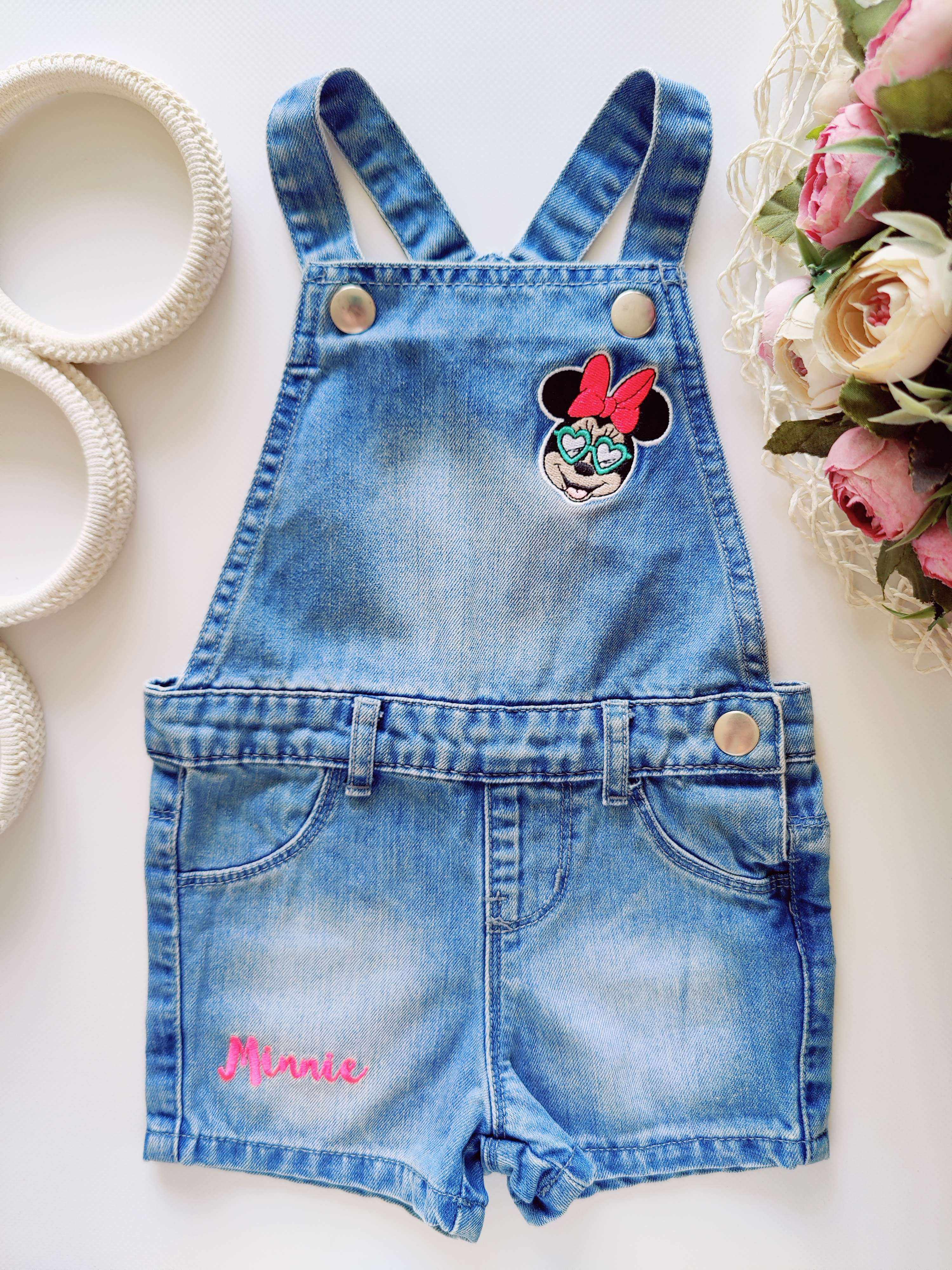 12,18 мес, рост 86 Летний джинсовый комбинезон с микки