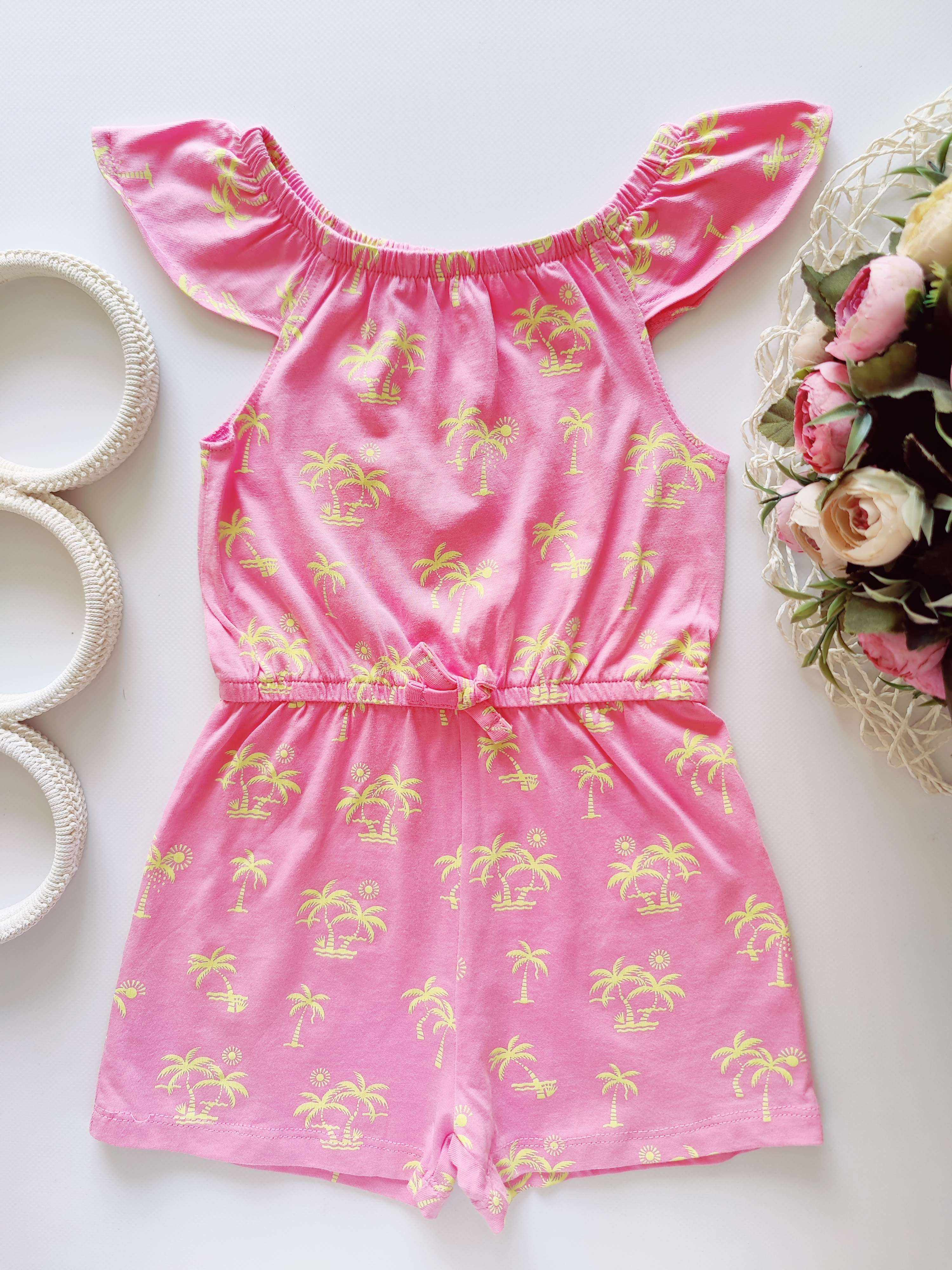 2,3 года, рост 98 Летний ромпер в пальмах