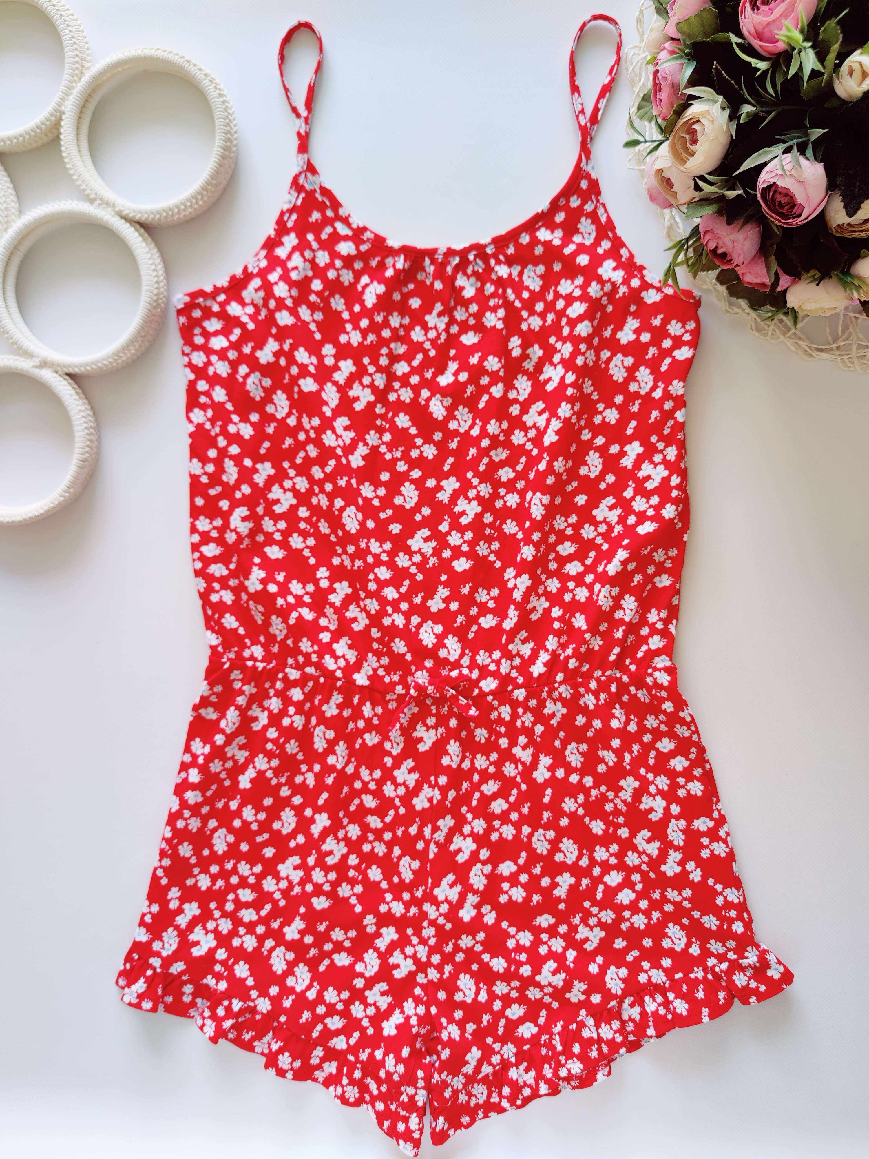 8,10 років, зріст 134,140 Червоний квітковий ромпер